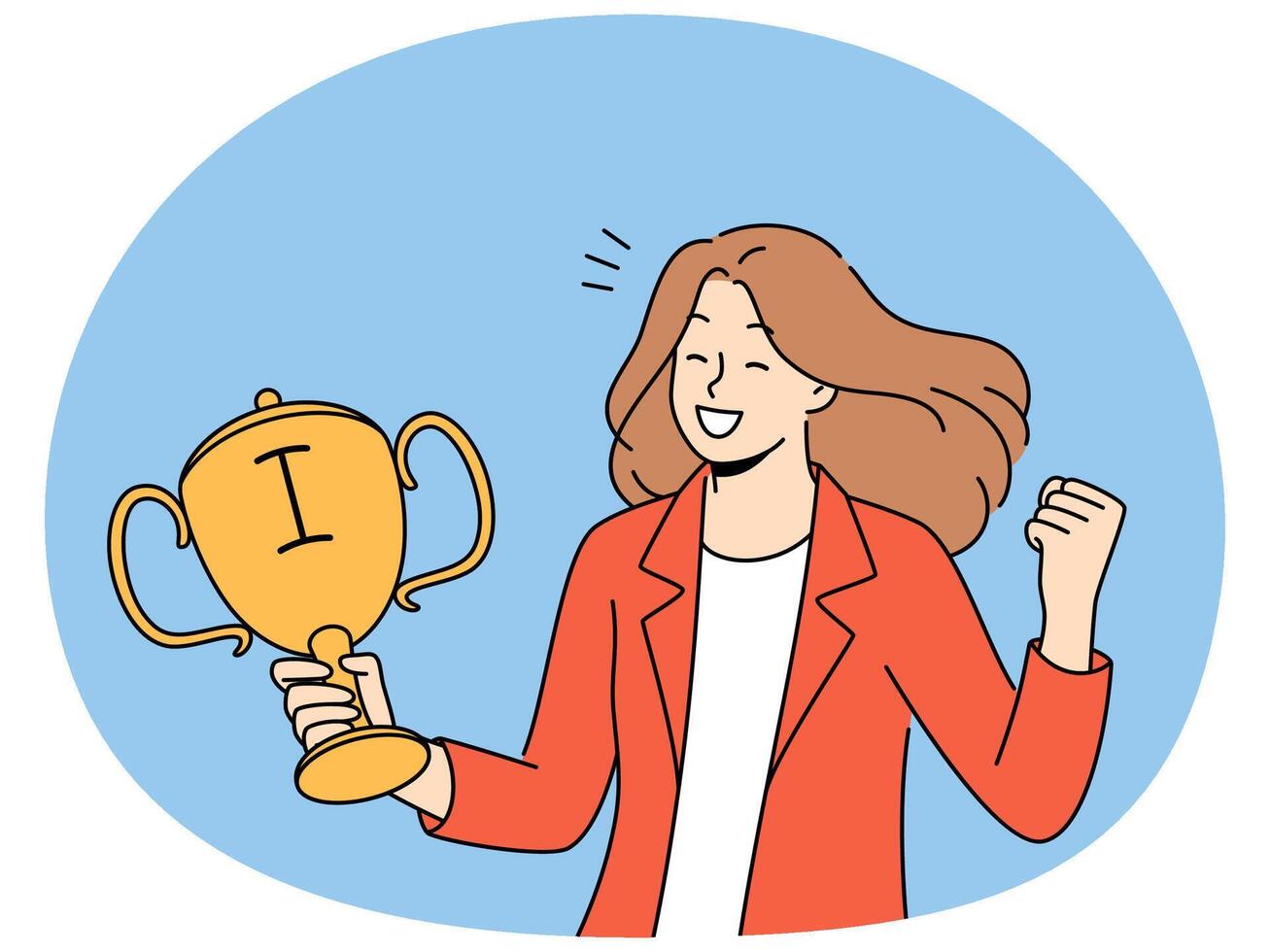 Smiling woman with golden trophy in hands vector