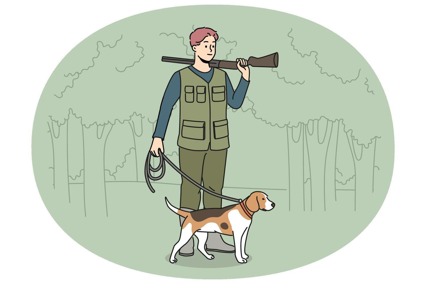 Hunter with dog in wild nature vector