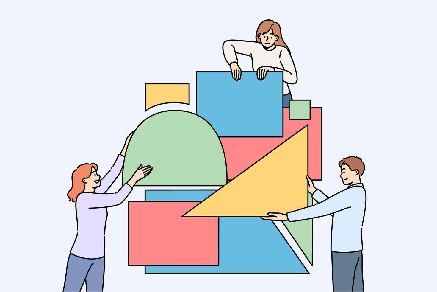 Business people put together puzzle in attempt to build reliable company that brings good profits vector