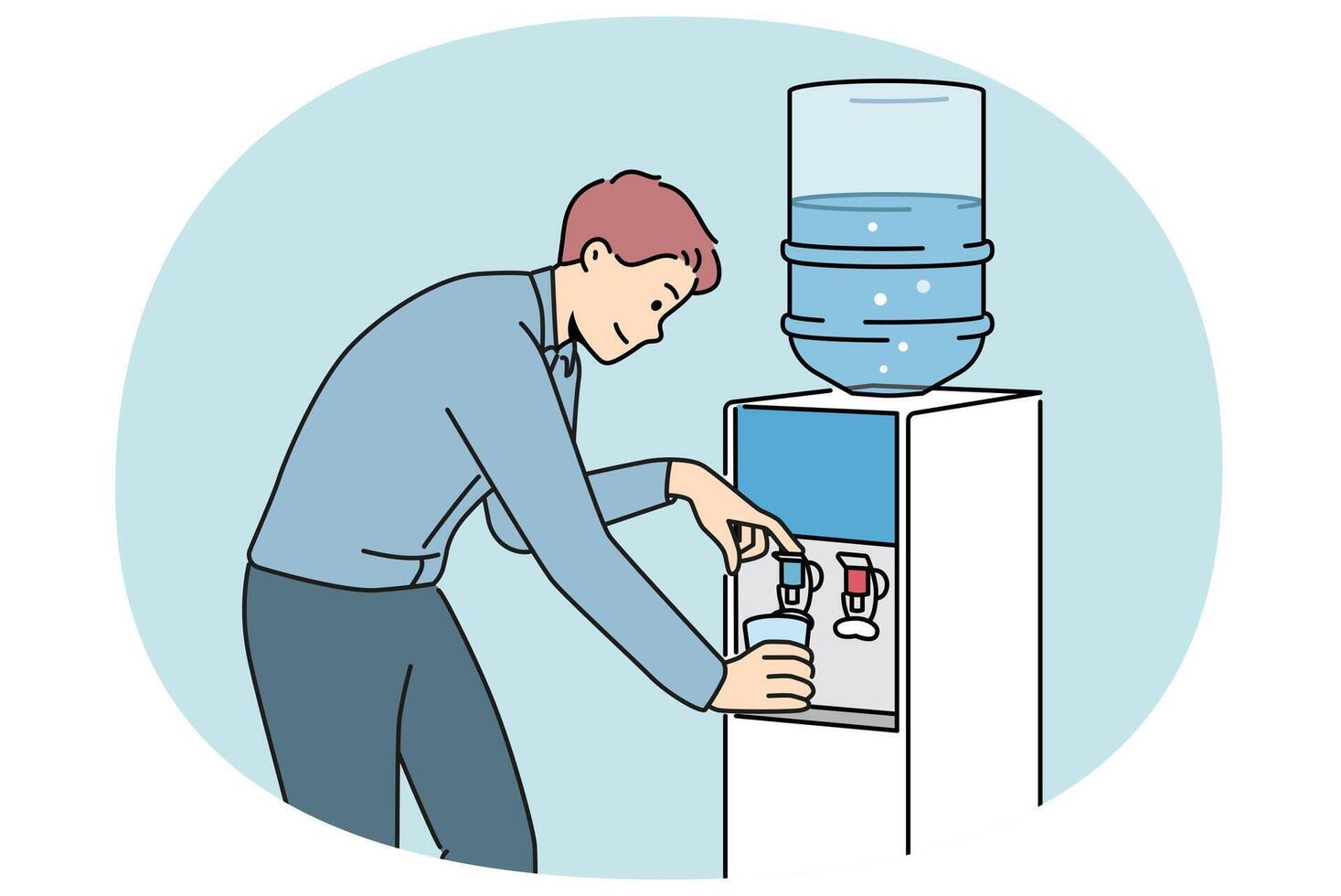 Man pouring water from cooler in office vector