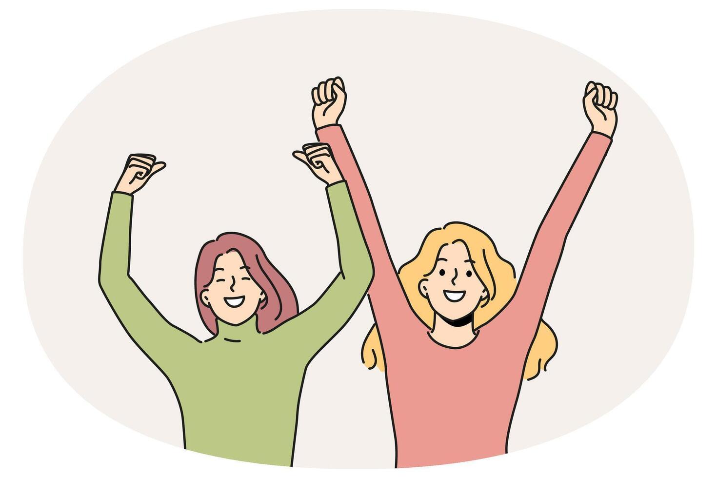 Overjoyed women hands up cheering vector