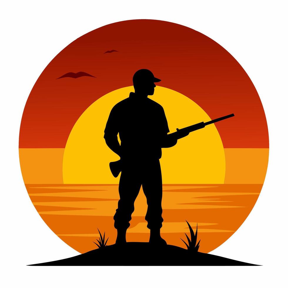 A Hunter with a gun silhouette illustration vector