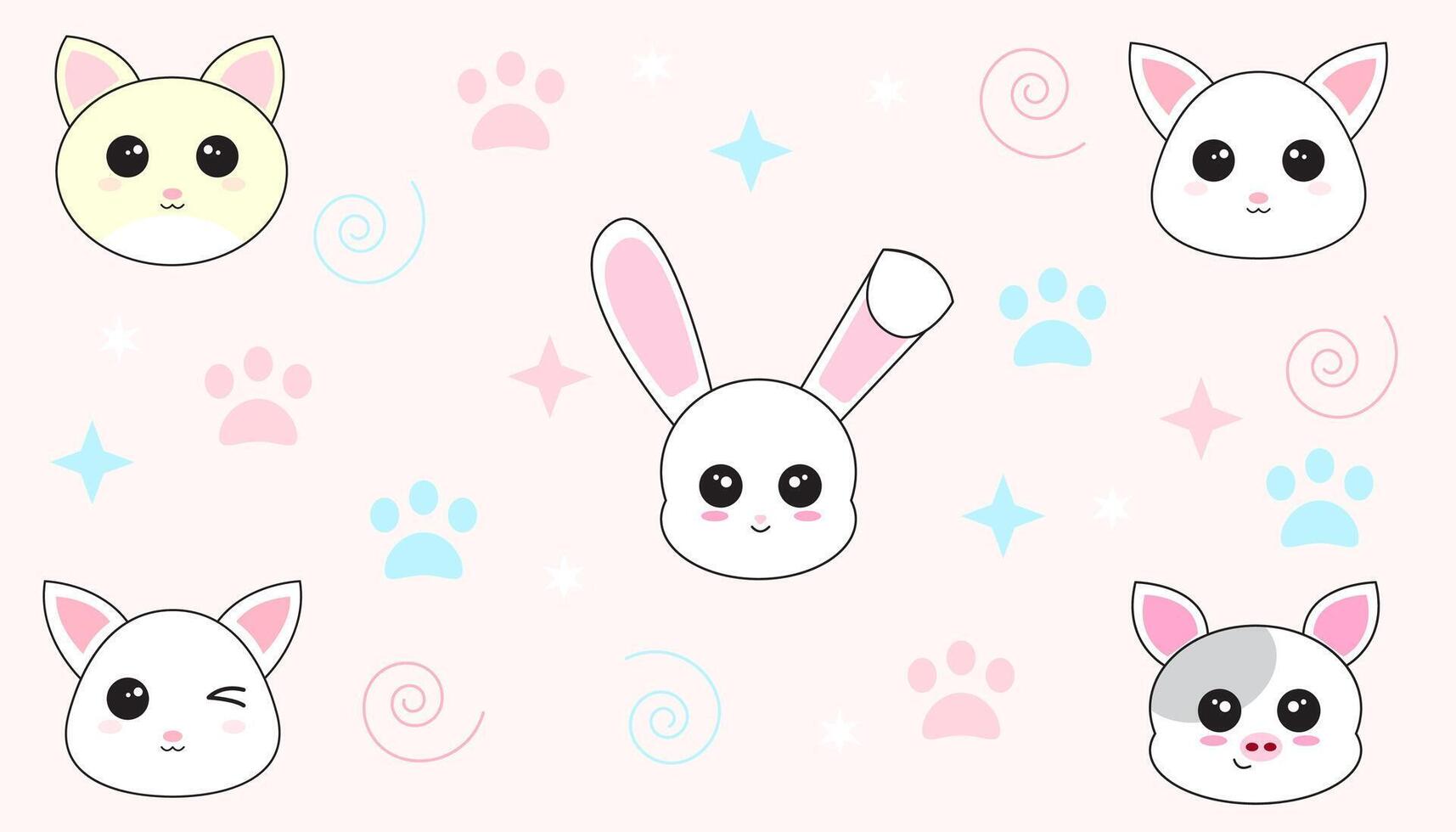 cute little rabbit, cat and pig background vector