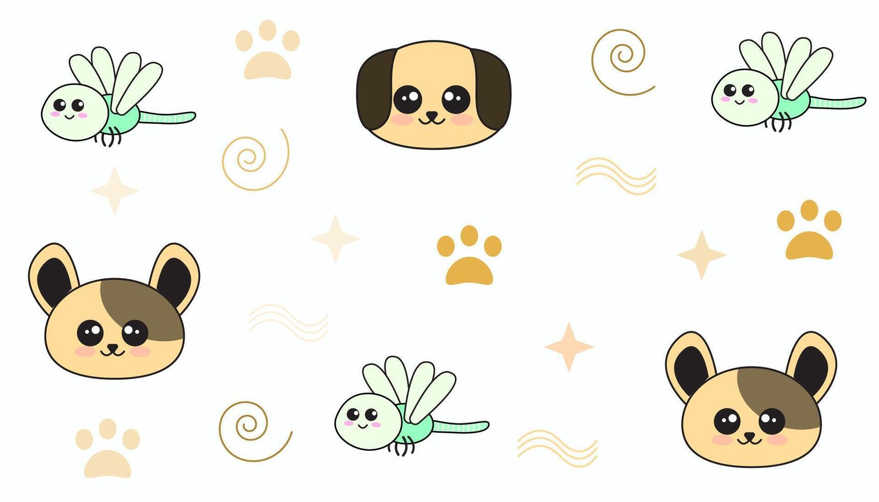 cute dragonfly and puppy background vector