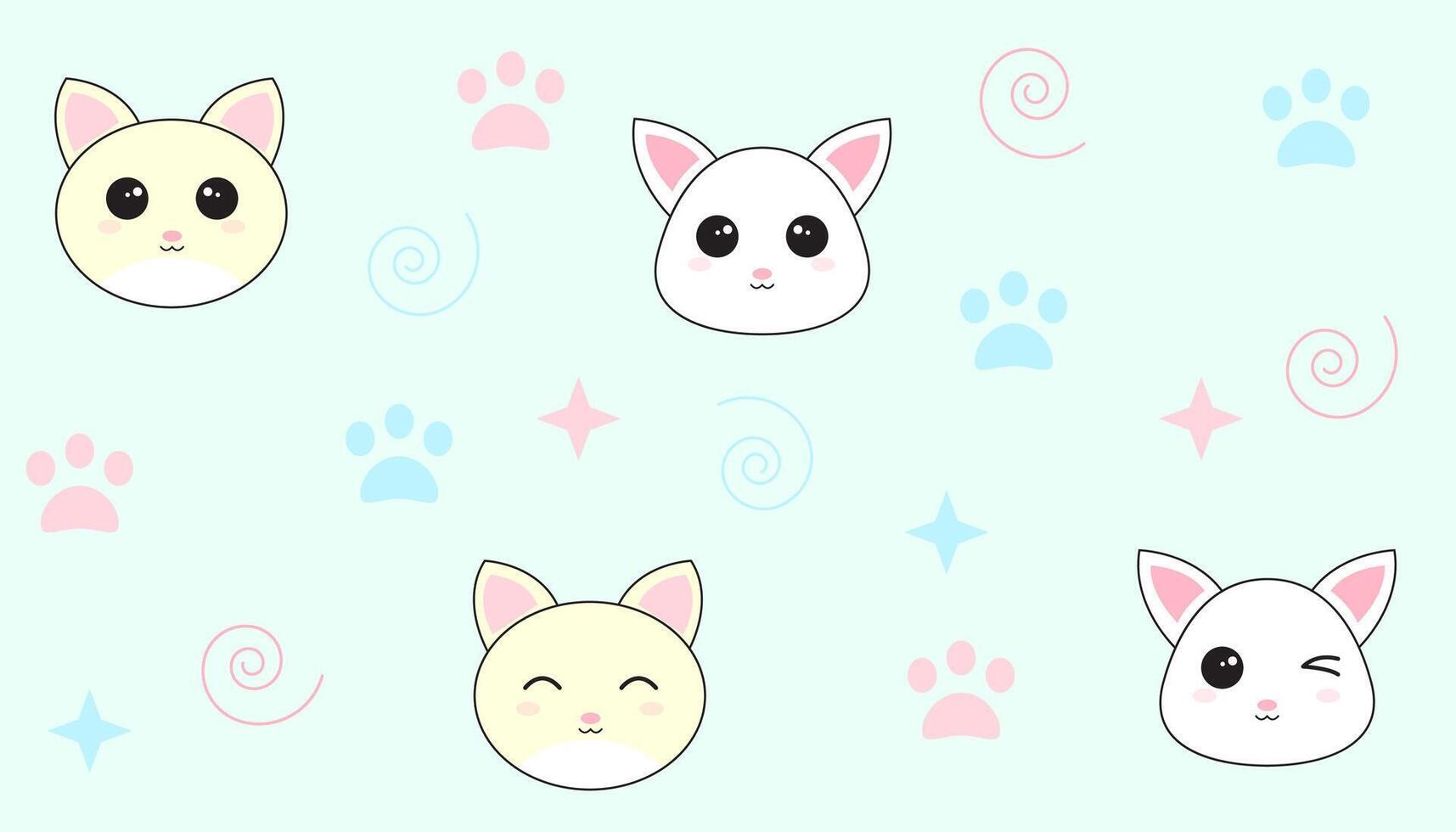 cute white and yellow cat background vector