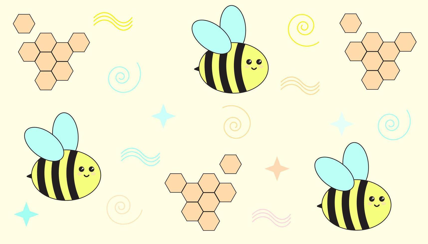 background of honeycomb and cute little bees vector