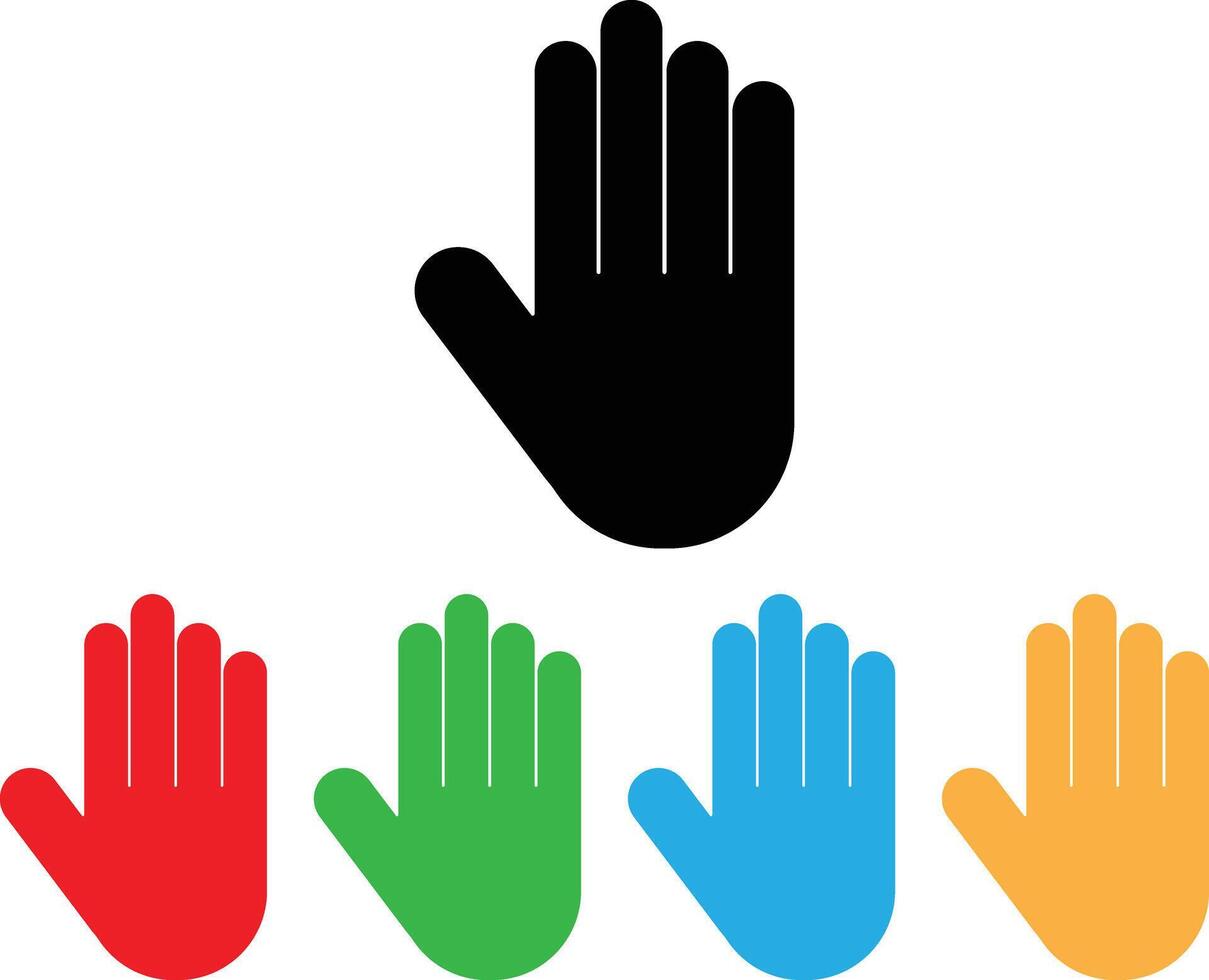 Colorful stop hand icon set in different colors . No entry sign . Stop symbol vector