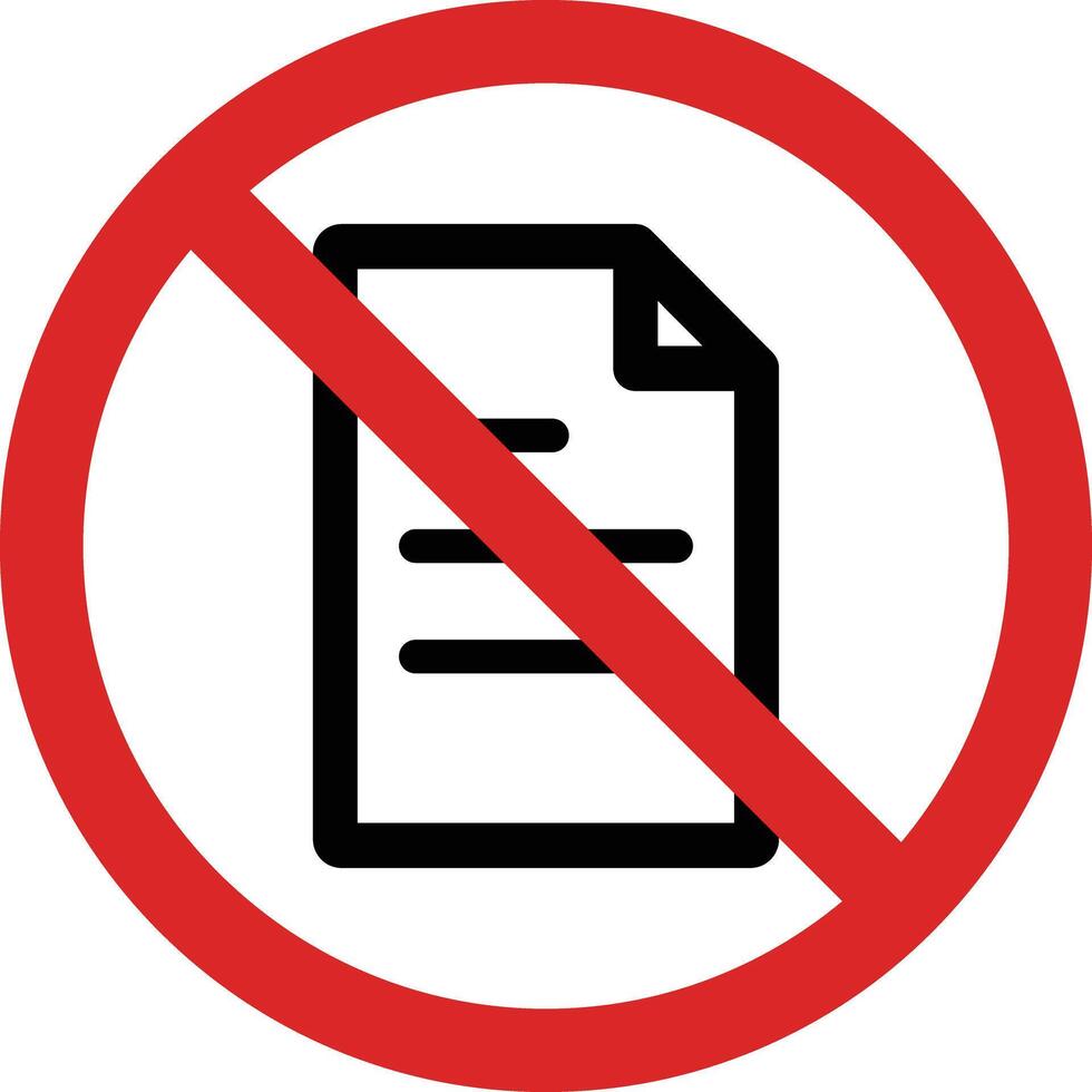 No document sign isolated on white background . Document and prohibition sign . illustration vector