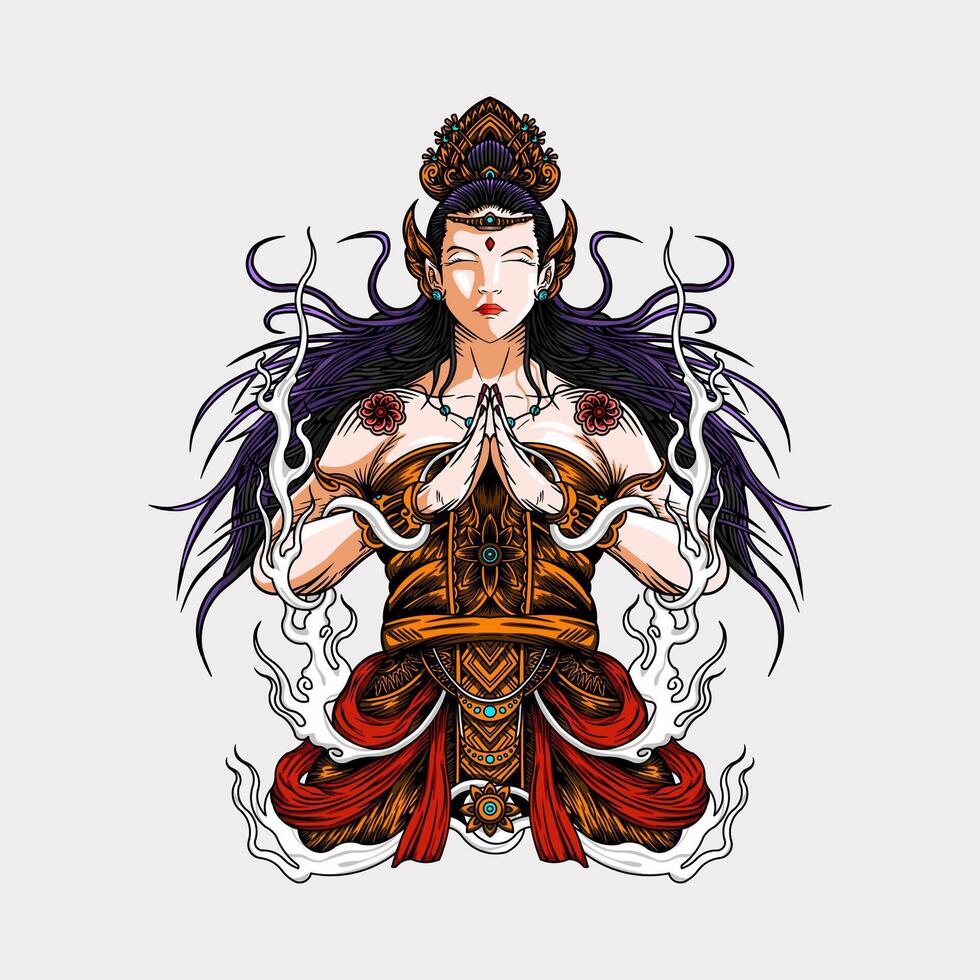 Bodhisattva guanyin hand drawn artwork illustration vector