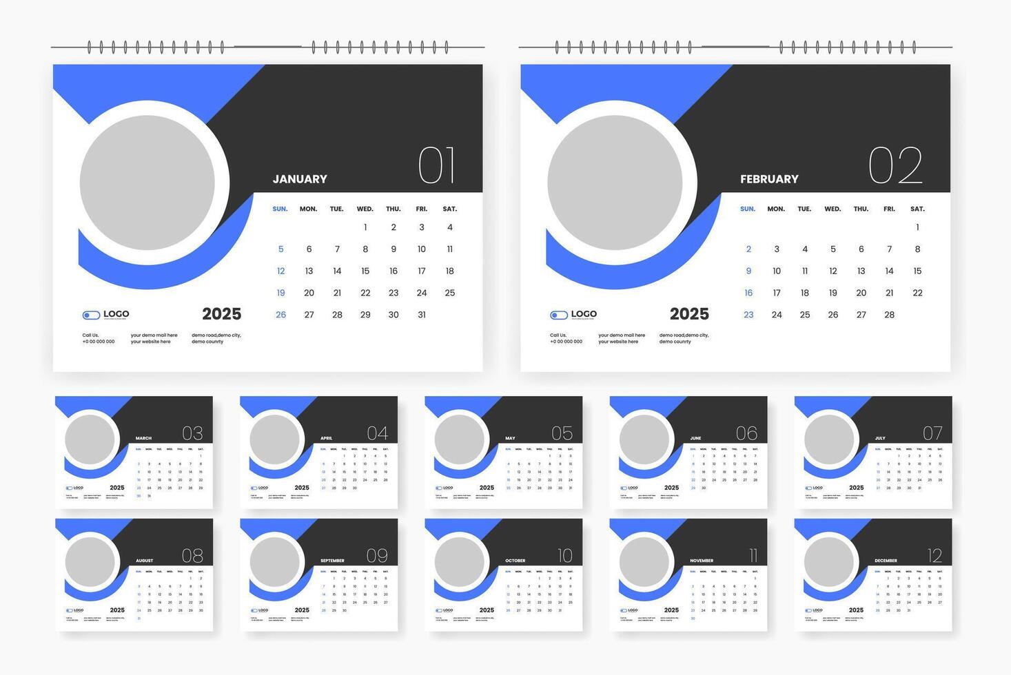2025 desk calendar design template vector