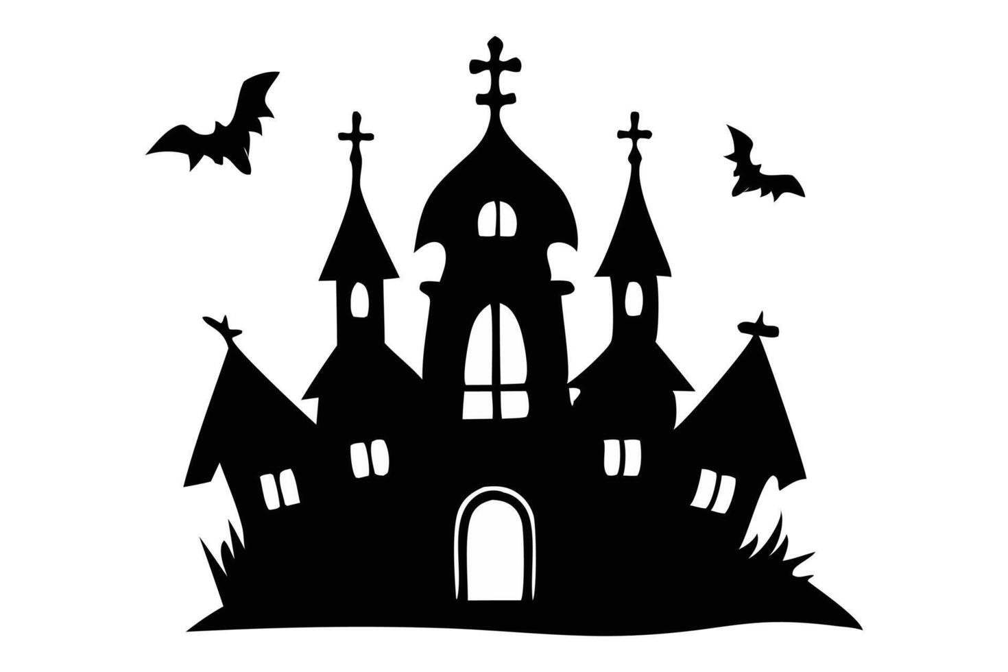 Black silhouette of haunted house with bats isolated on a white background. Halloween design vector