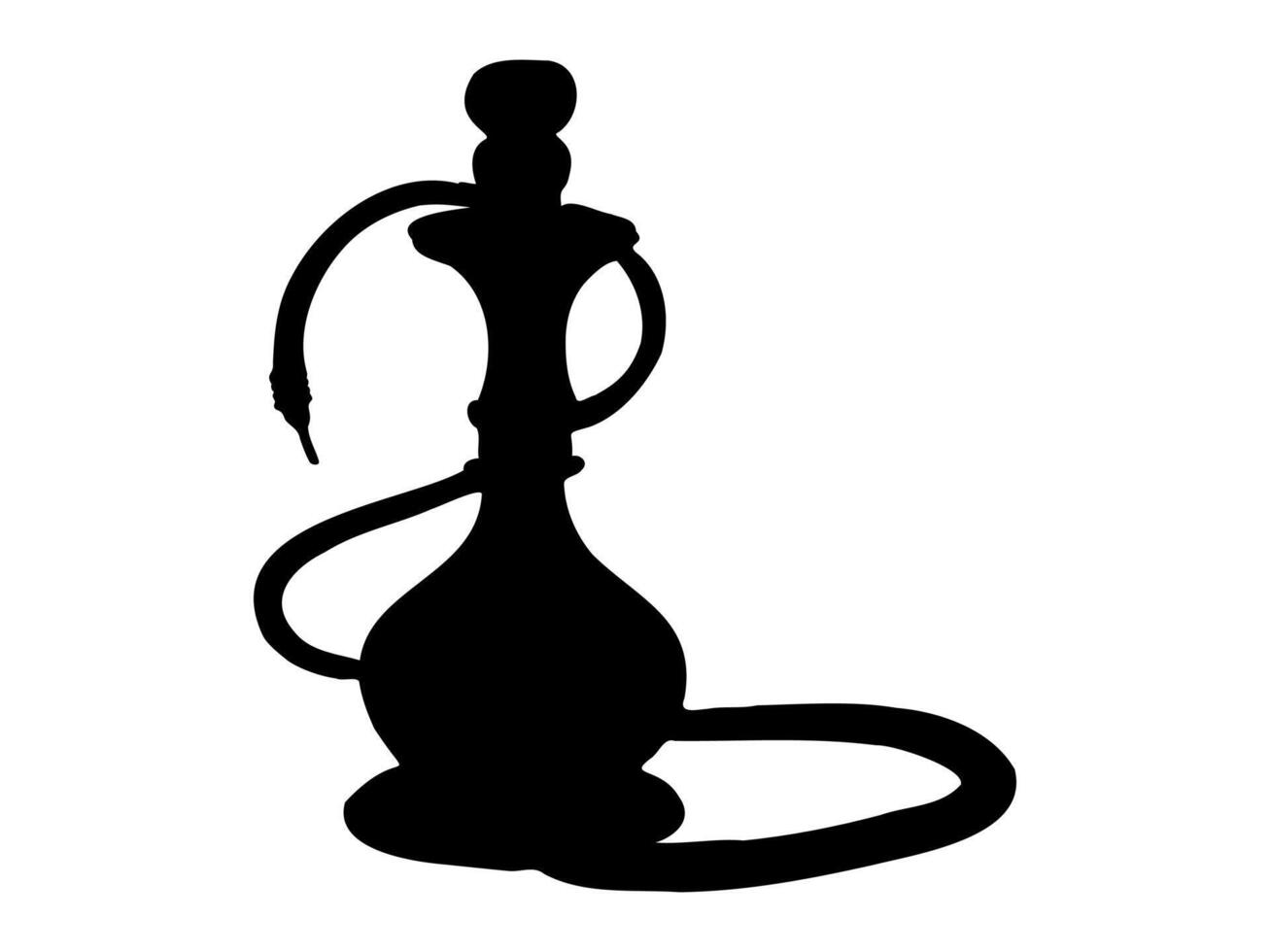 Black silhouette of a hookah isolated on a white background. Concept of traditional smoking, Middle Eastern culture, and minimalist design. Graphic illustration vector
