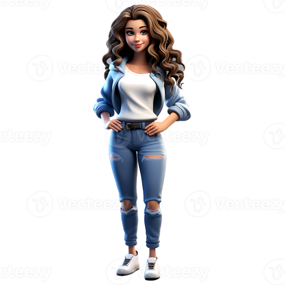Funny 3d illustration of a cartoon full body teenage girl character illustration png