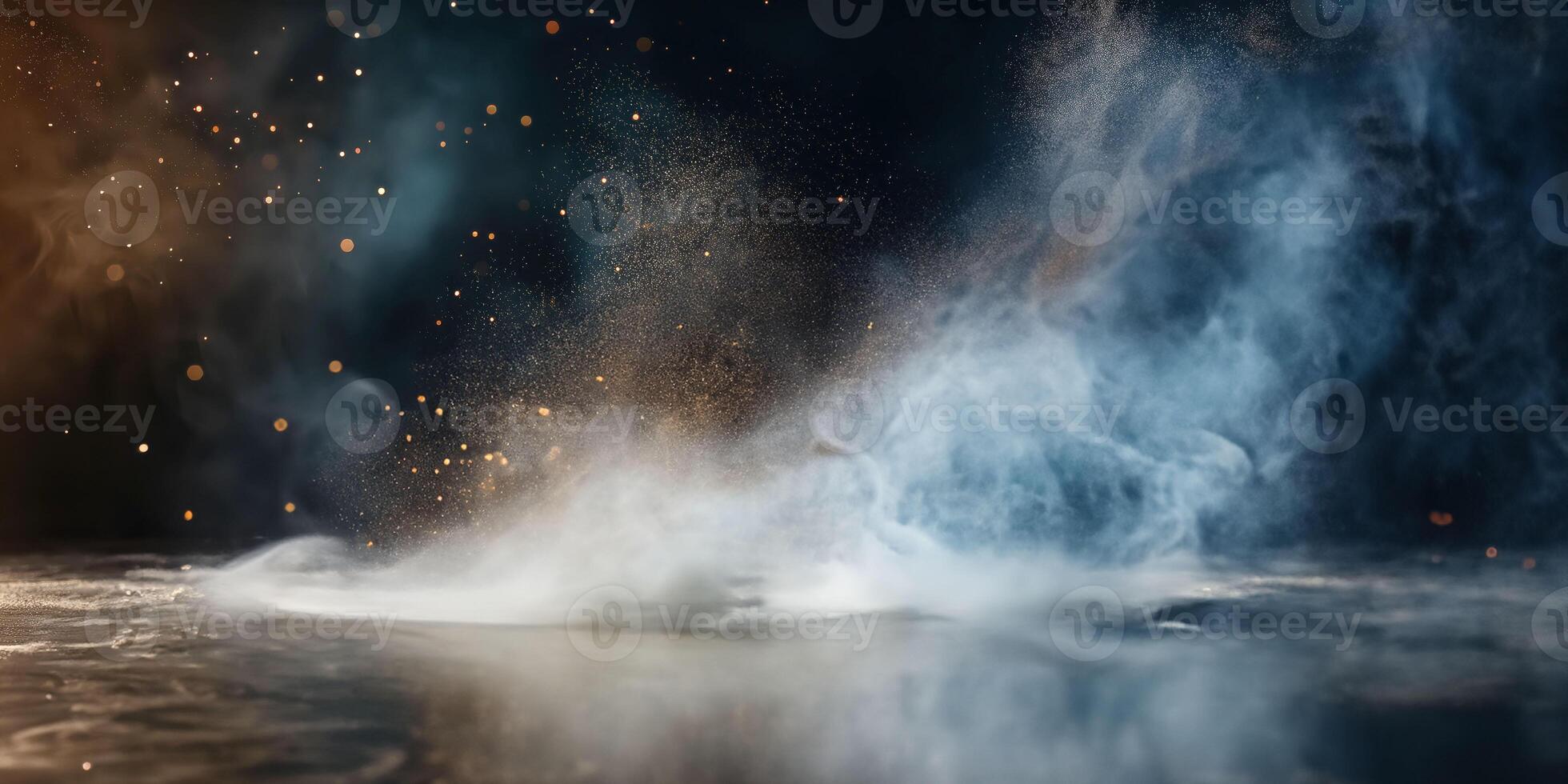 Enchanting dance of mist and light ethereal smoke with glowing particles photo