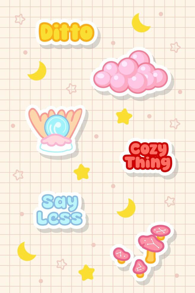 collection of pastel hand drawn doodle sticker design vector