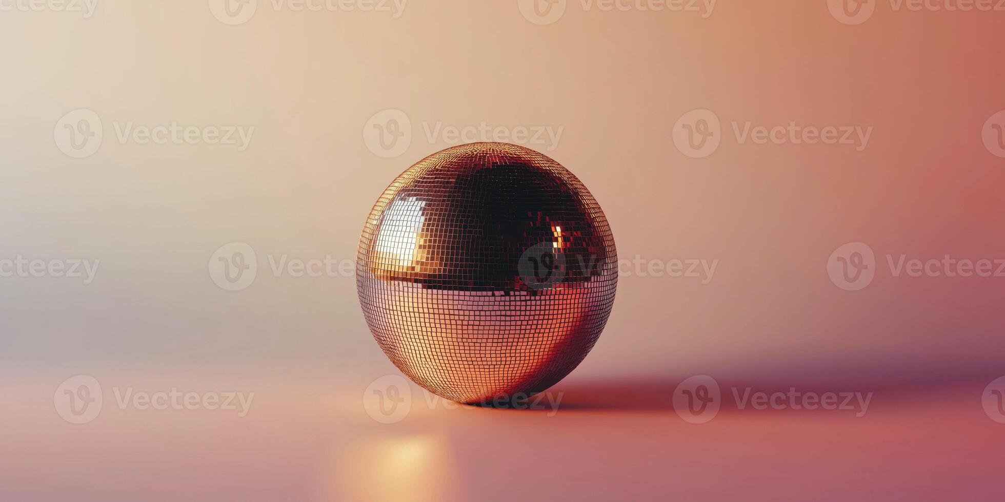 Reflective disco ball sphere with warm gradient background photo