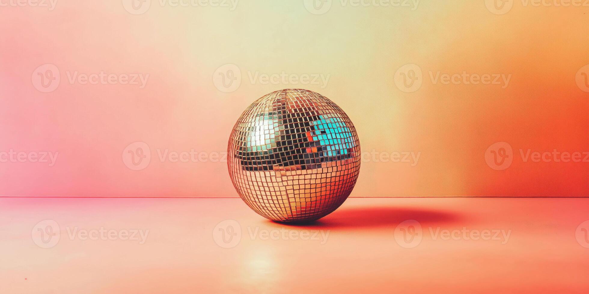 Disco ball on vibrant gradient background highlighting retro futuristic aesthetic photo