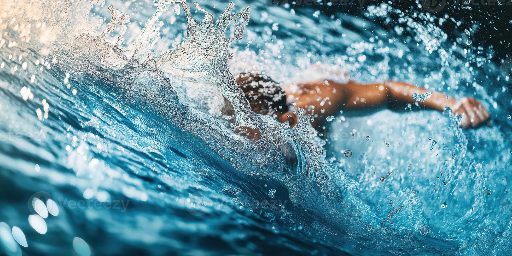Focused swimmer in action photo