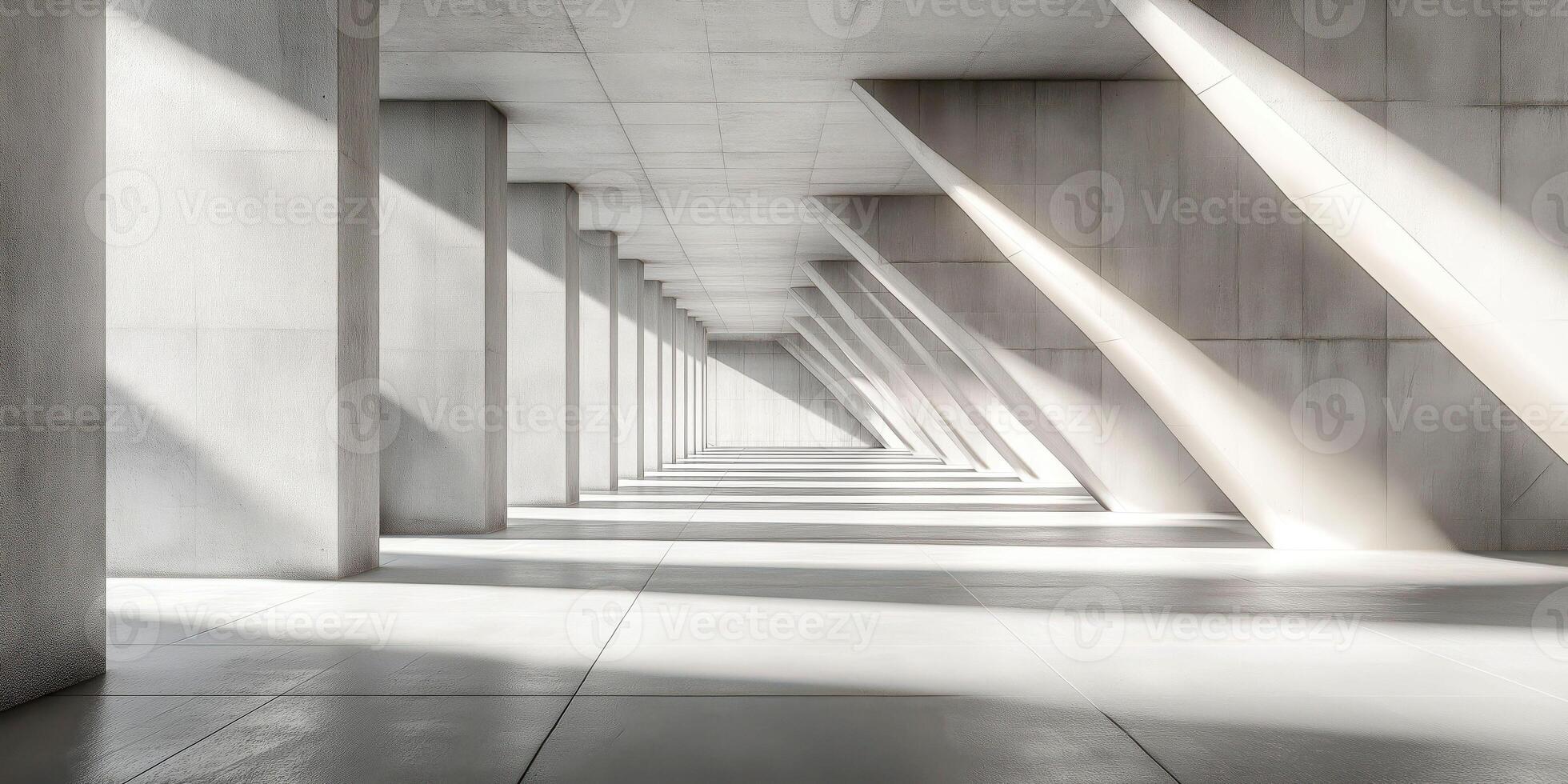 Modern geometric architecture with concrete columns and sunlit patterns photo