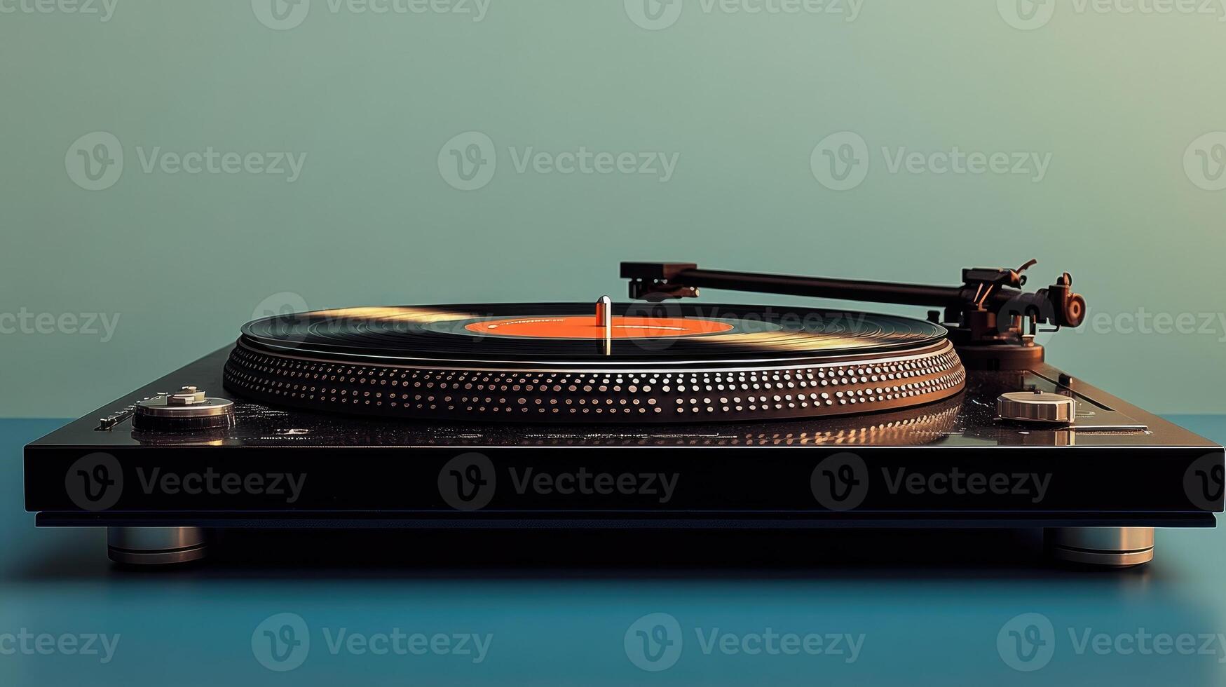 Vintage stereo turntable playing a vinyl record photo