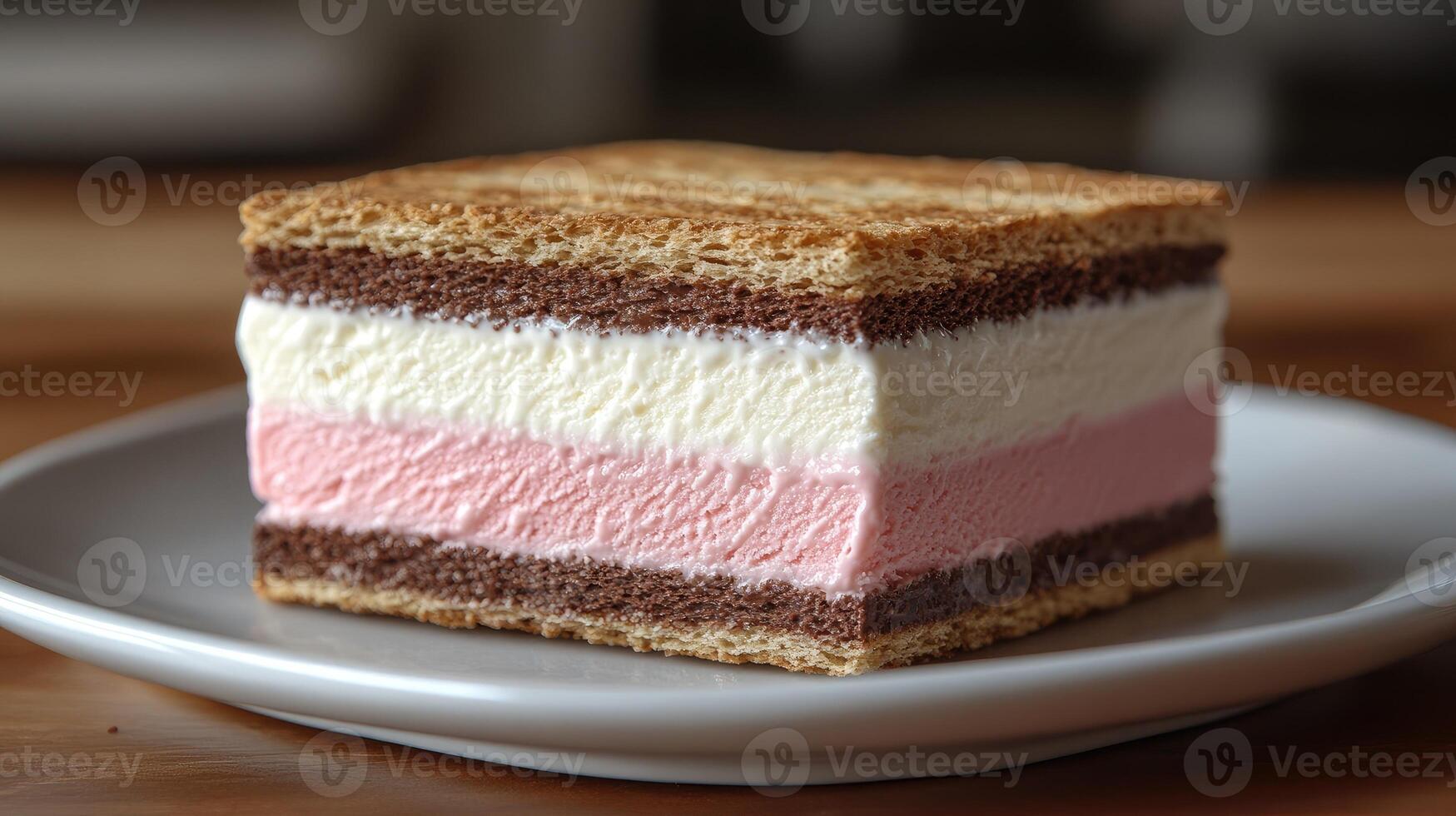 Neapolitan ice cream sandwich sitting on a plate photo