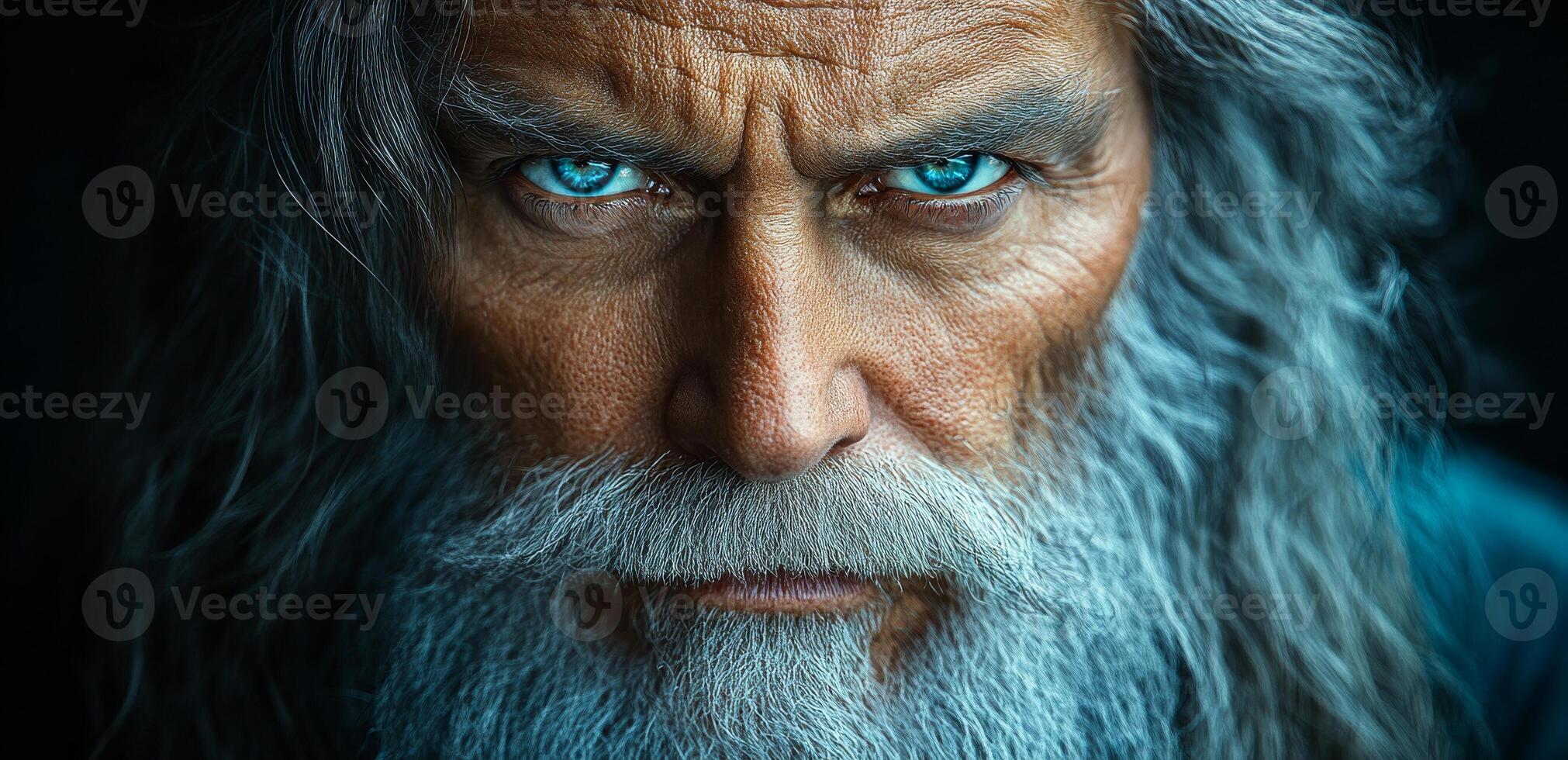 A man with a beard and a beard has a blue eye photo
