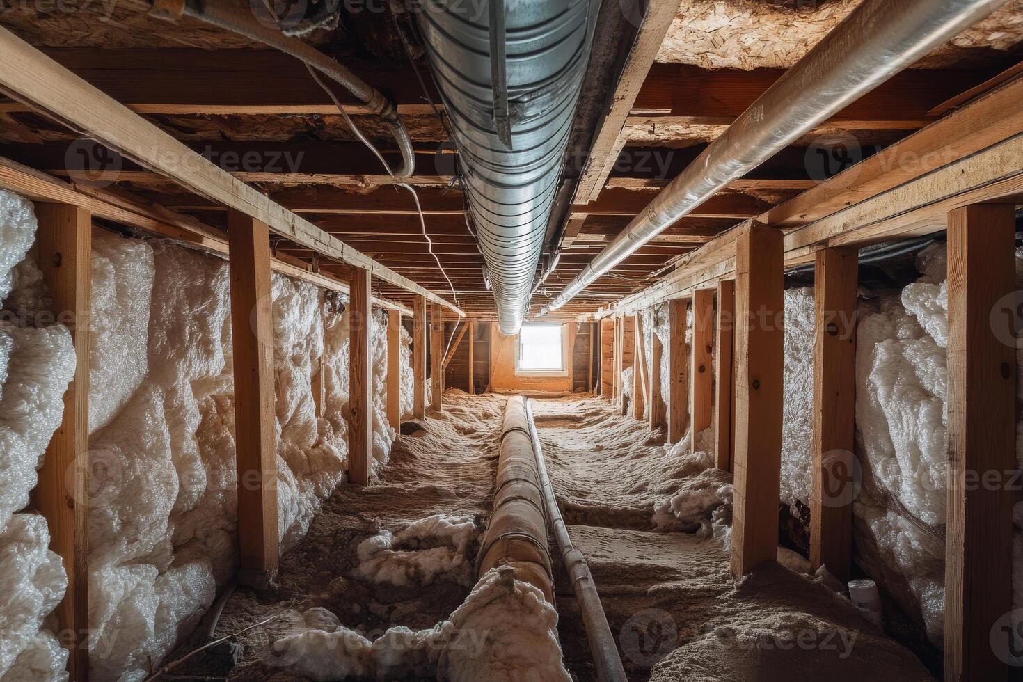 Examining insulation, plumbing systems, and structural elements in a basement reveals the crucial role that hidden infrastructure plays in building maintenance and renovation projects photo