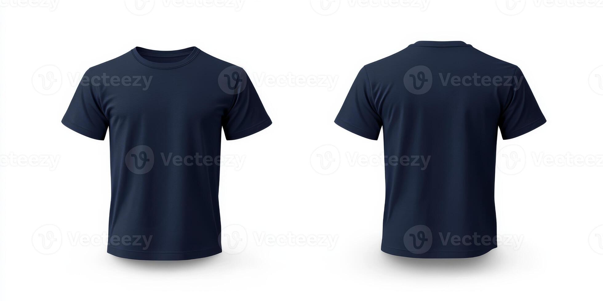 This versatile plain navy blue tshirt mockup presents a showcase of both the front and back views, making it an ideal choice for clothing design projects and retail advertisements in the market photo