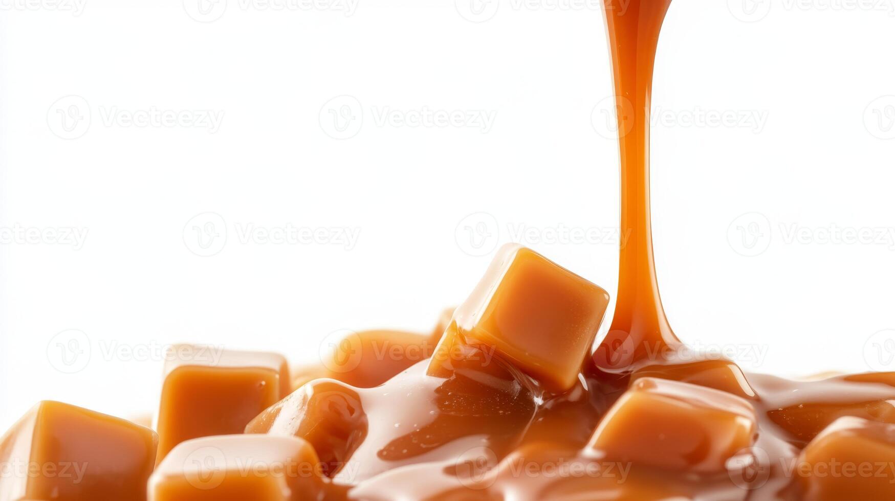 Indulge in the rich and delectable caramel sauce poured over soft, chewy caramel cubesideal for enhancing any dessert photo