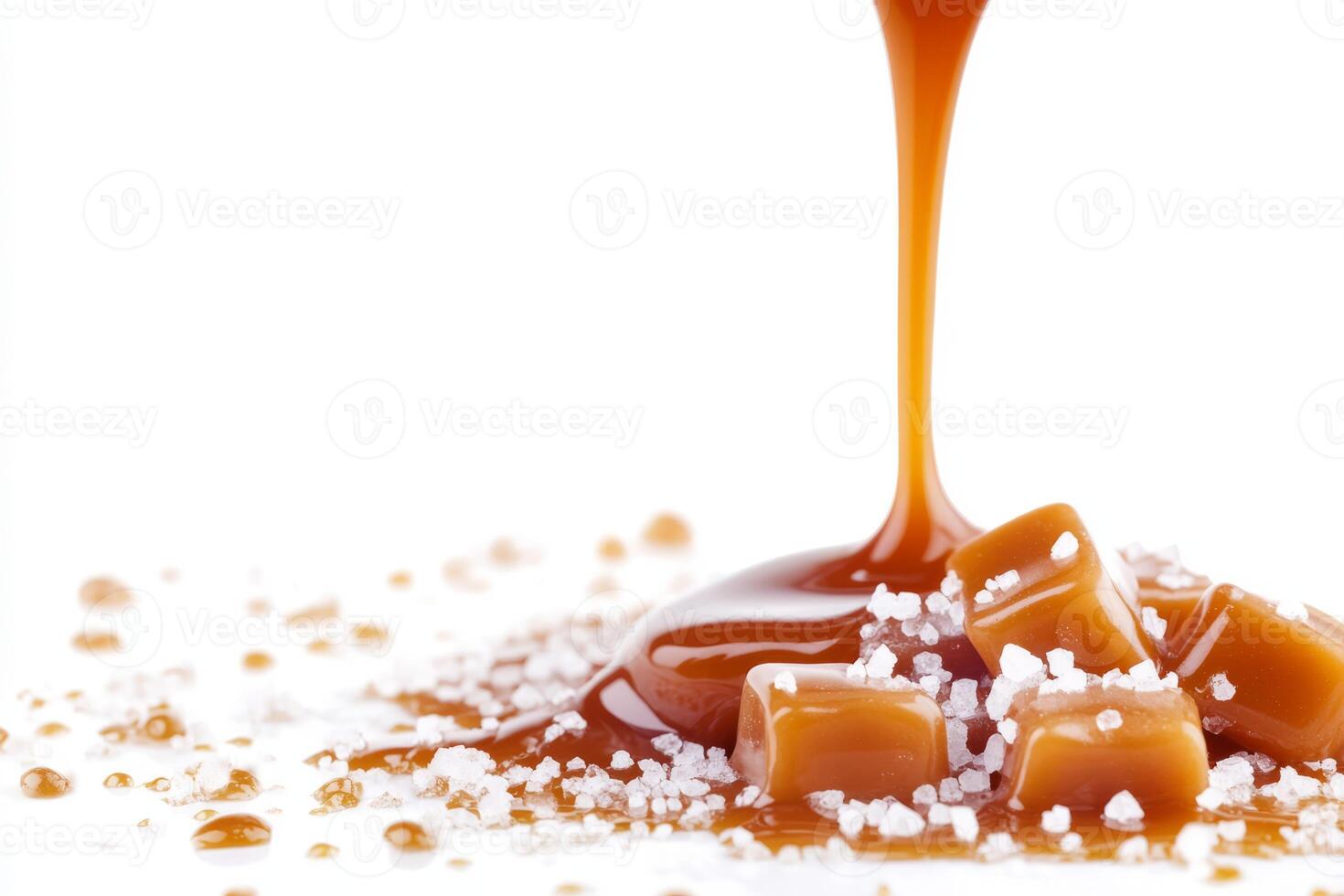 Enjoy a tempting treat with melting salted caramel sauce over chewy caramel cubes, enhanced by flaky salt, perfect for dessert lovers who cherish sweet flavors and delightful textures photo