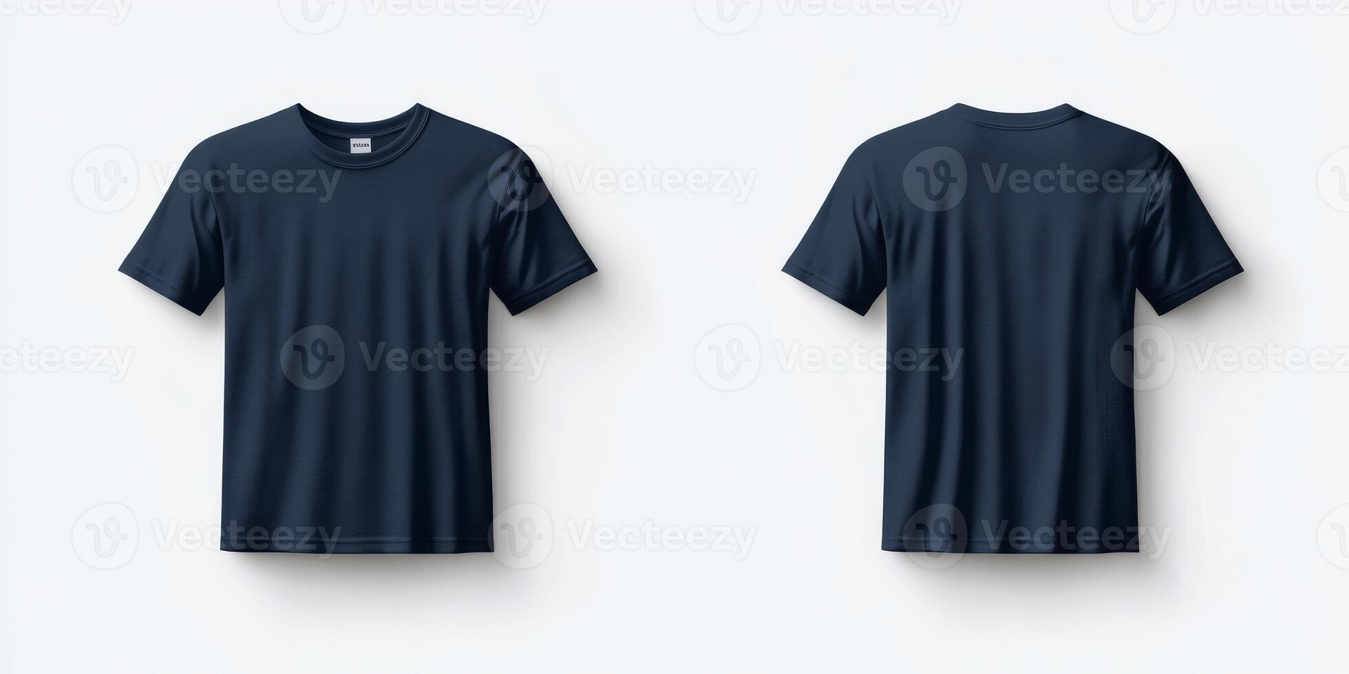 This stylish and chic navy blue tshirt mockup showcases both the front and back views, making it an ideal choice for fashion designers and retailers to effectively present their unique designs photo