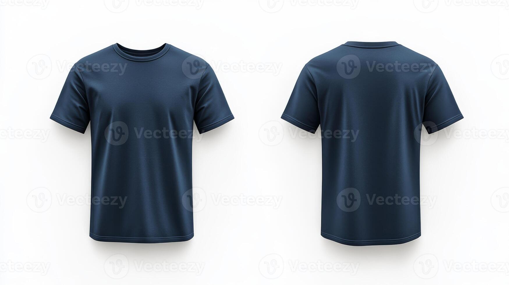 This plain navy blue tshirt mockup presents both front and back views, making it an ideal choice for casual wear and retail display, perfect for various advertising and branding opportunities photo