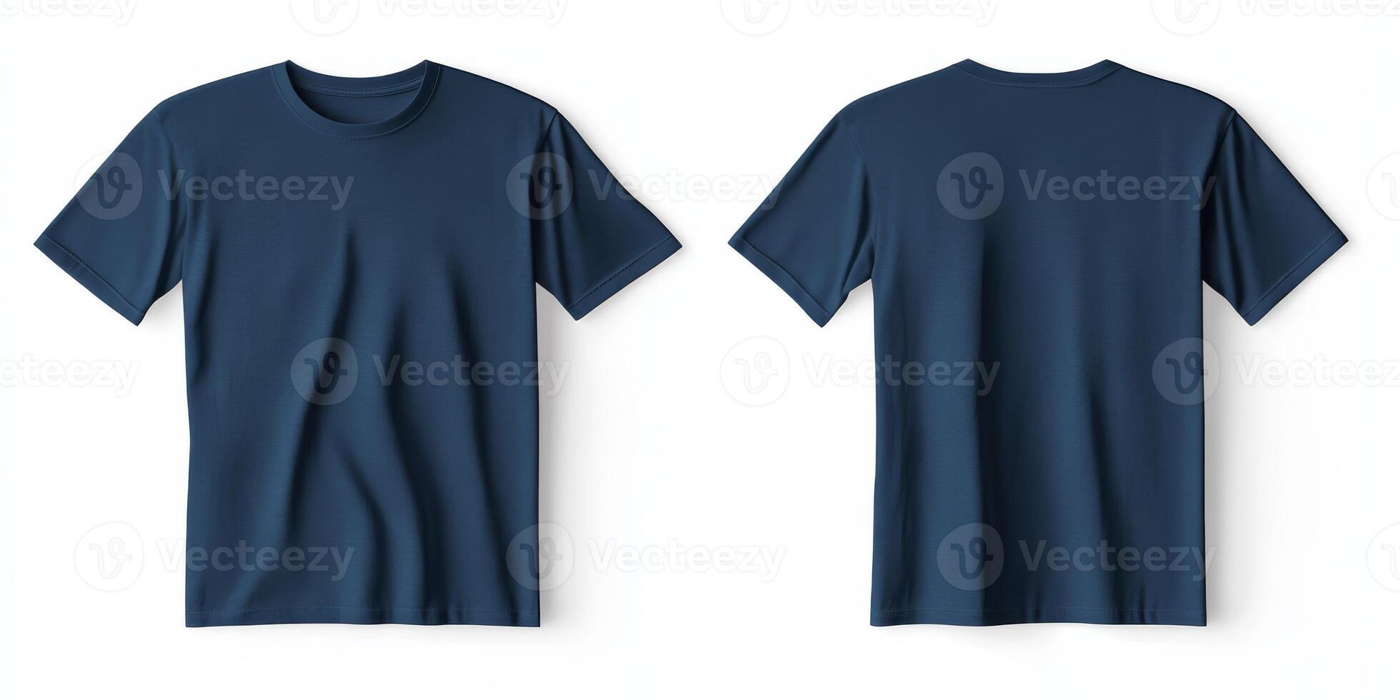 This stylish navy blue tshirt mockup effectively showcases both the front and back views, making it ideal for casual wear, versatile design templates, as well as promotional retail advertisements photo