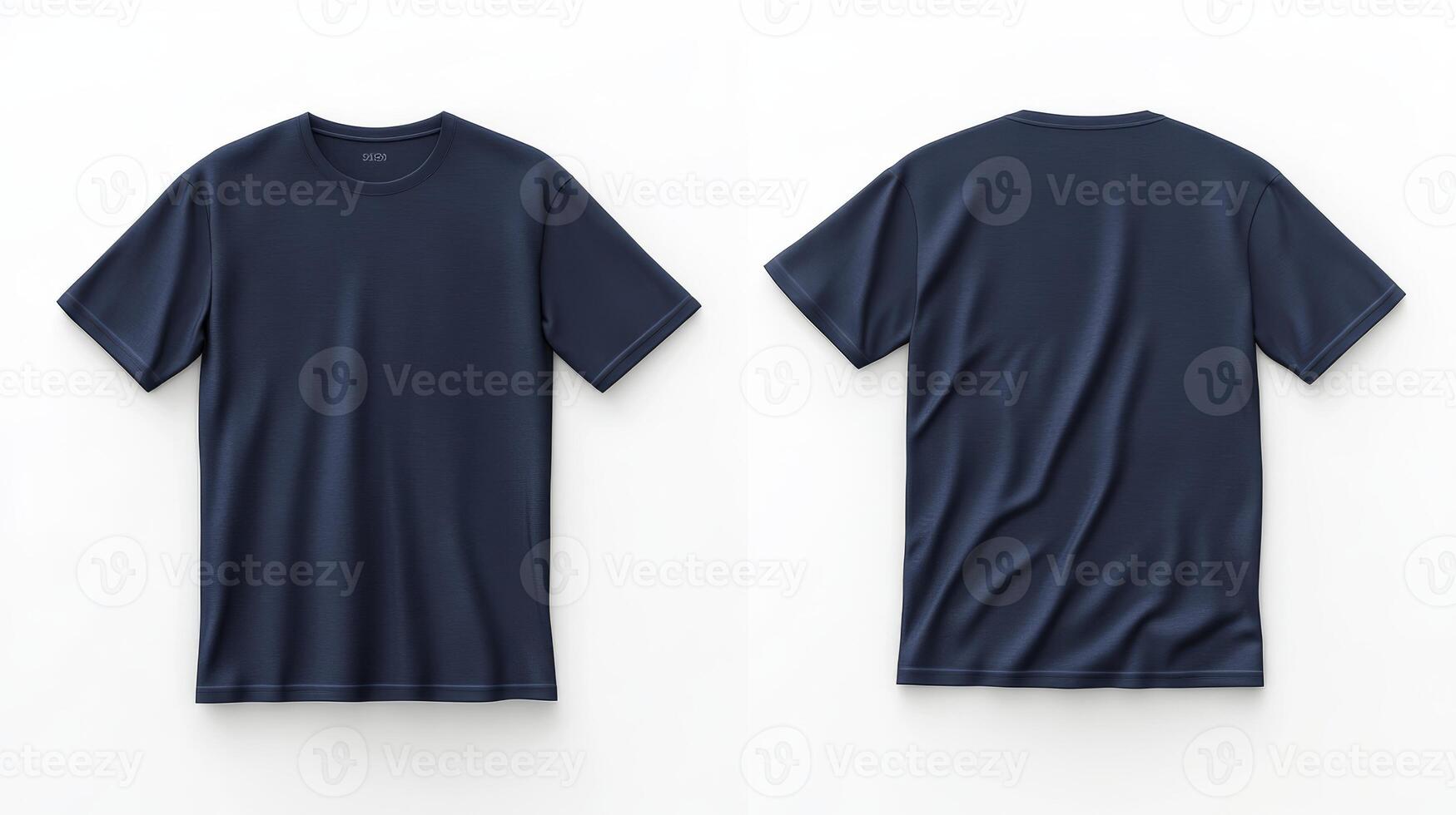 A plain navy blue tshirt mockup that effectively showcases both the front and back views of the shirt, making it an ideal choice for creating design templates and for casual fashionrelated uses photo