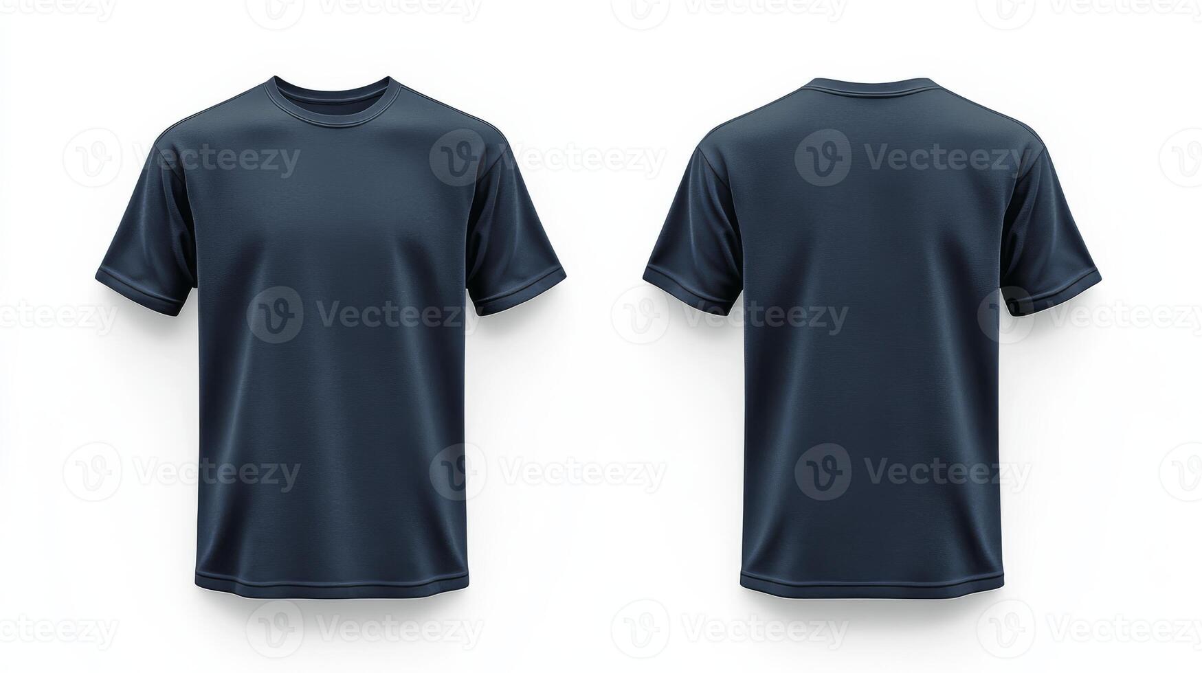 This navy blue cotton tshirt mockup shows front and back views, ideal for casual designs, trendy styles, and creating visually appealing retail ads to boost your marketing efforts photo