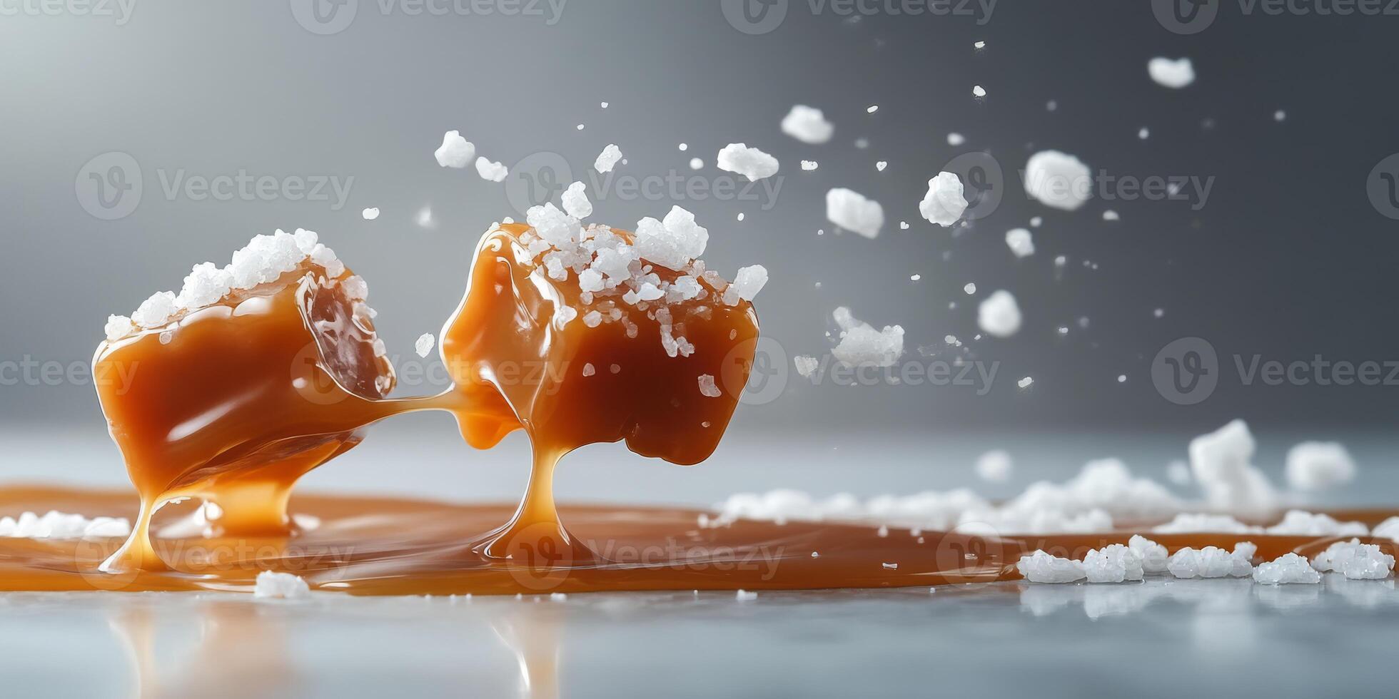 Enjoy the delightful experience of sweet and chewy salted caramel cubes, topped with sparkling sugar crystals and rich syrupperfect for candy lovers who appreciate gourmet snacks photo