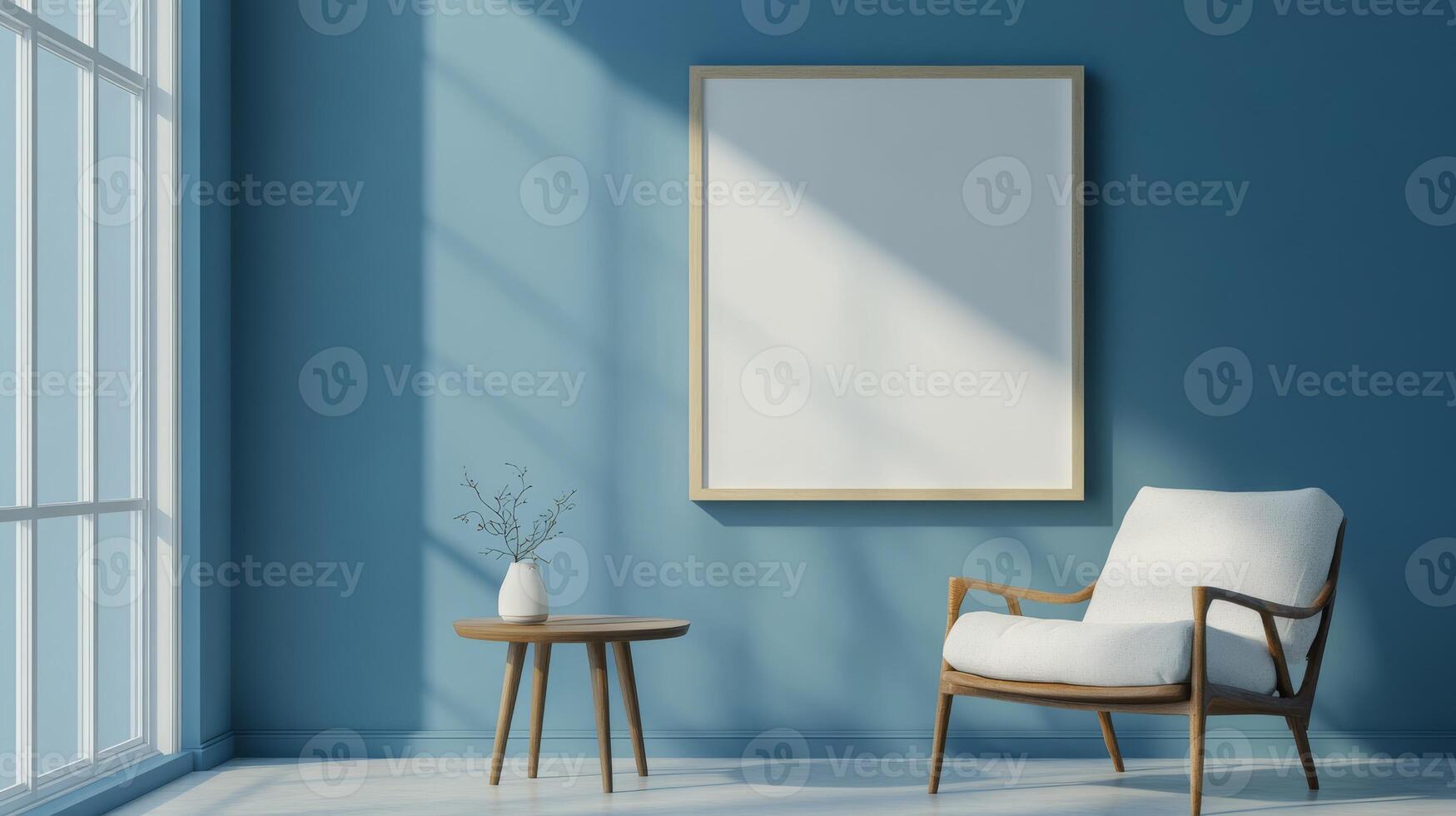 Explore this elegantly stylish living room that features a chic minimalist couch, beautiful wall decor, and an array of cozy accents, all of which are perfect for enhancing contemporary interiors photo