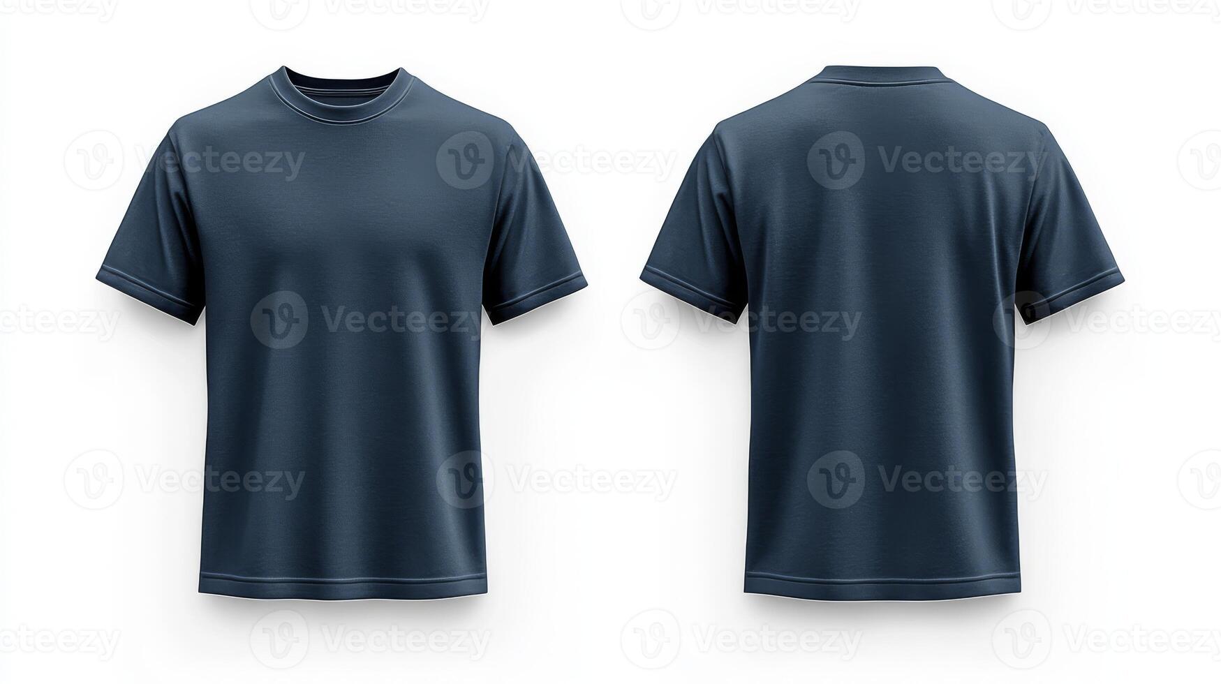 This mockup presents a simple yet stylish navy blue tshirt displayed in both front and back views, making it an ideal choice for casual wear, retail advertising, and various design templates photo
