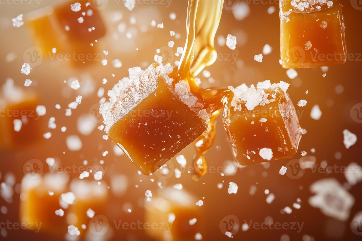 Enjoy rich salted caramel cubes drizzled with golden syrup and sprinkled with sea salt. Perfect for festive celebrations, these treats add a touch of decadence to any special occasion photo