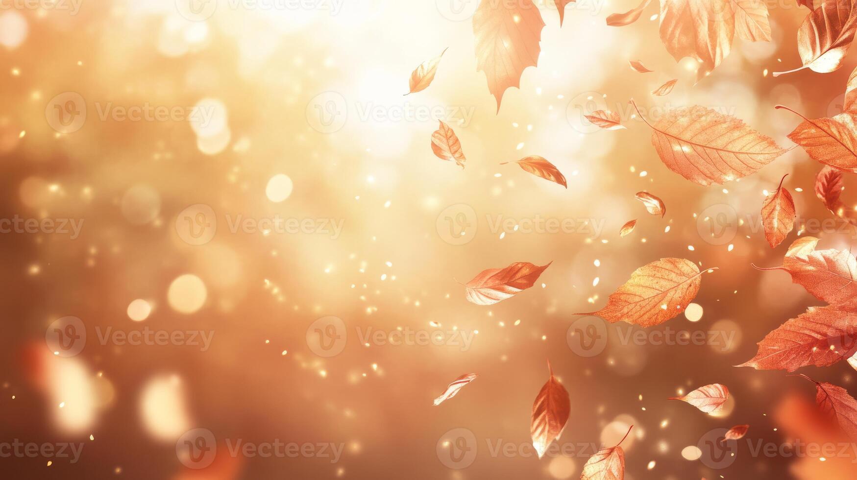 A stunningly vibrant scene featuring orange autumn leaves glowing brilliantly in warm sunlight creates a cozy and inviting ambiance, making it the perfect backdrop for seasonal themes and backgrounds photo