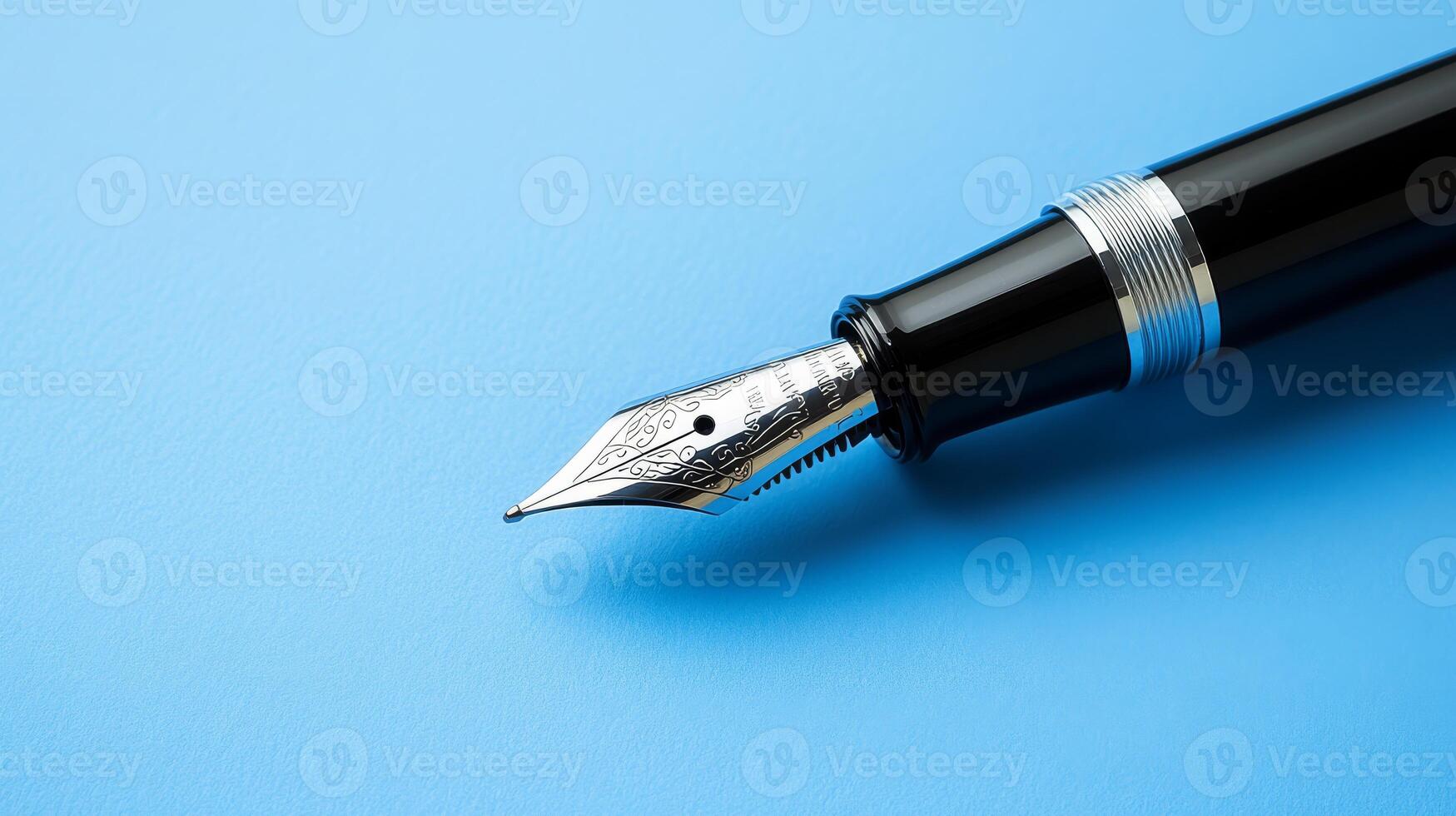 A closeup of a fountain pen symbolizes creativity and meticulous planning, making it perfect for business ideas, brainstorming, and fostering inspiration in office and stationery settings photo