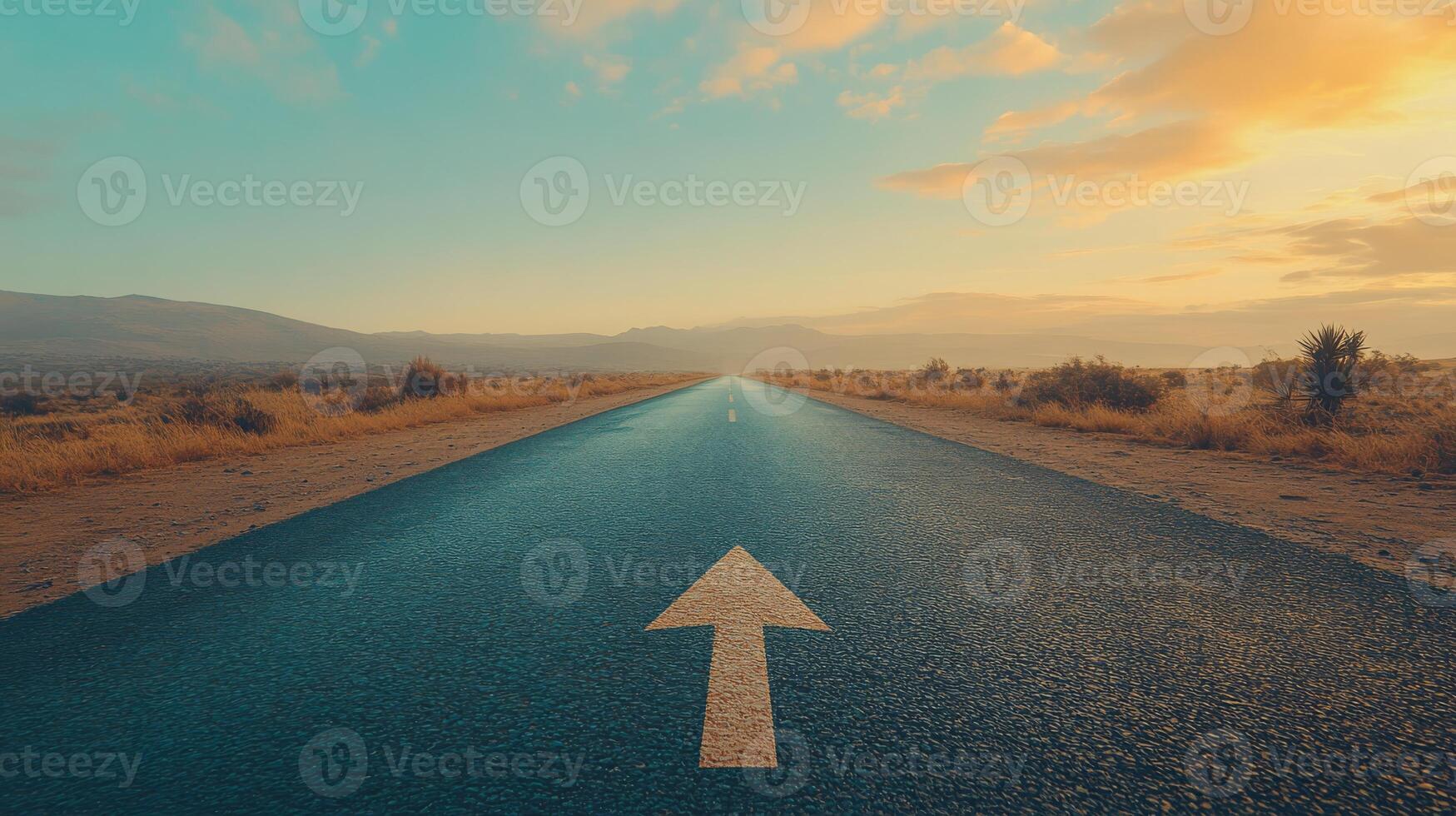 A smooth asphalt road stretches toward the horizon, symbolizing a journey filled with possibilities for personal and professional growth, ultimately leading to lasting success in life photo