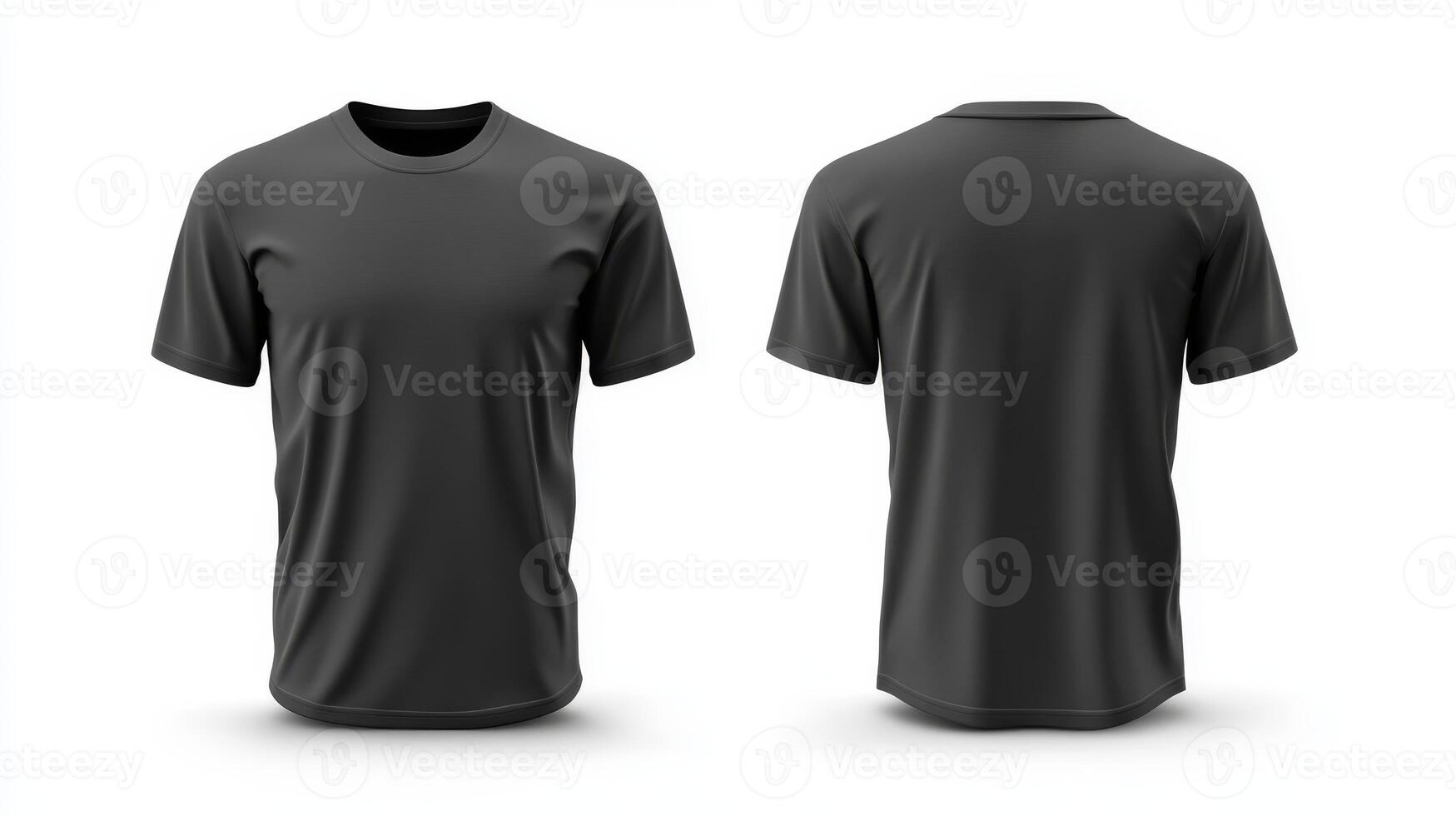 This stylish black tshirt mockup presents both the front and back views, making it an ideal choice for textile and apparel design presentations as well as captivating promotional materials photo