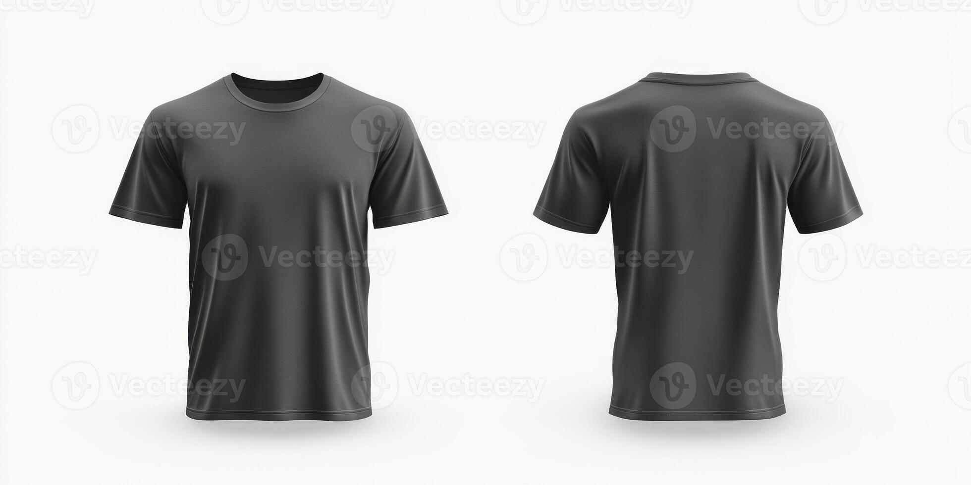 This is a highly versatile mockup of a basic wrinkled tshirt in a dark color, effectively showcasing both a front view and a back view, making it ideal for apparel design or branding purposes photo