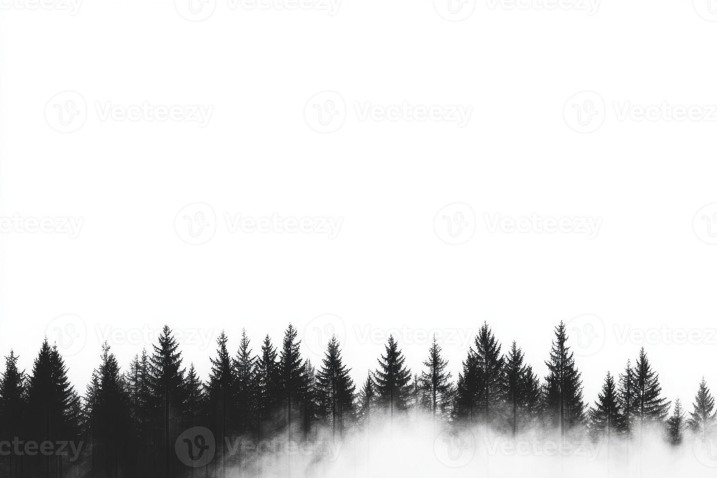 A silhouette of the majestic pine trees looms large against a misty backdrop, collectively creating a serene view that beautifully showcases the exquisite splendor and calm essence of nature itself photo