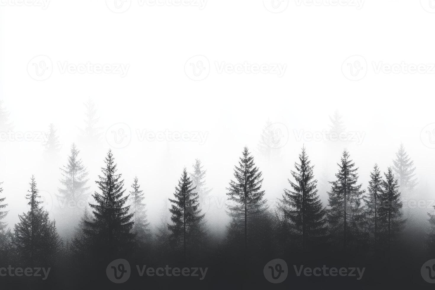 Silhouetted pine trees majestically rise from a thick blanket of fog, creating a serene atmosphere that beautifully showcases natures incredible artistry and elegance in a tranquil environment photo