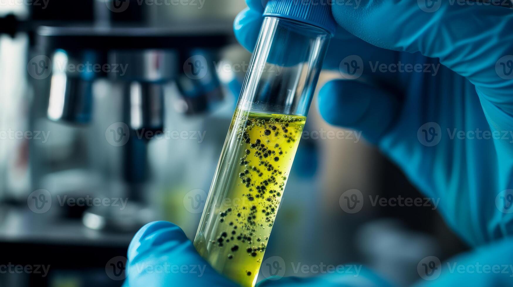 A scientist holds a test tube with a bright yellow bacterial sample, showcasing the complexity of advanced medical research and essential microbiological studies vital for scientific advancements photo