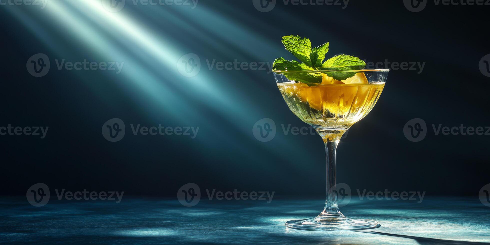 Enjoy a refreshing cocktail made with fresh mint leaves and zesty lemon juice, served in a stylish glass with an ecofriendly straw, perfect for any sustainable celebration or upscale gathering photo
