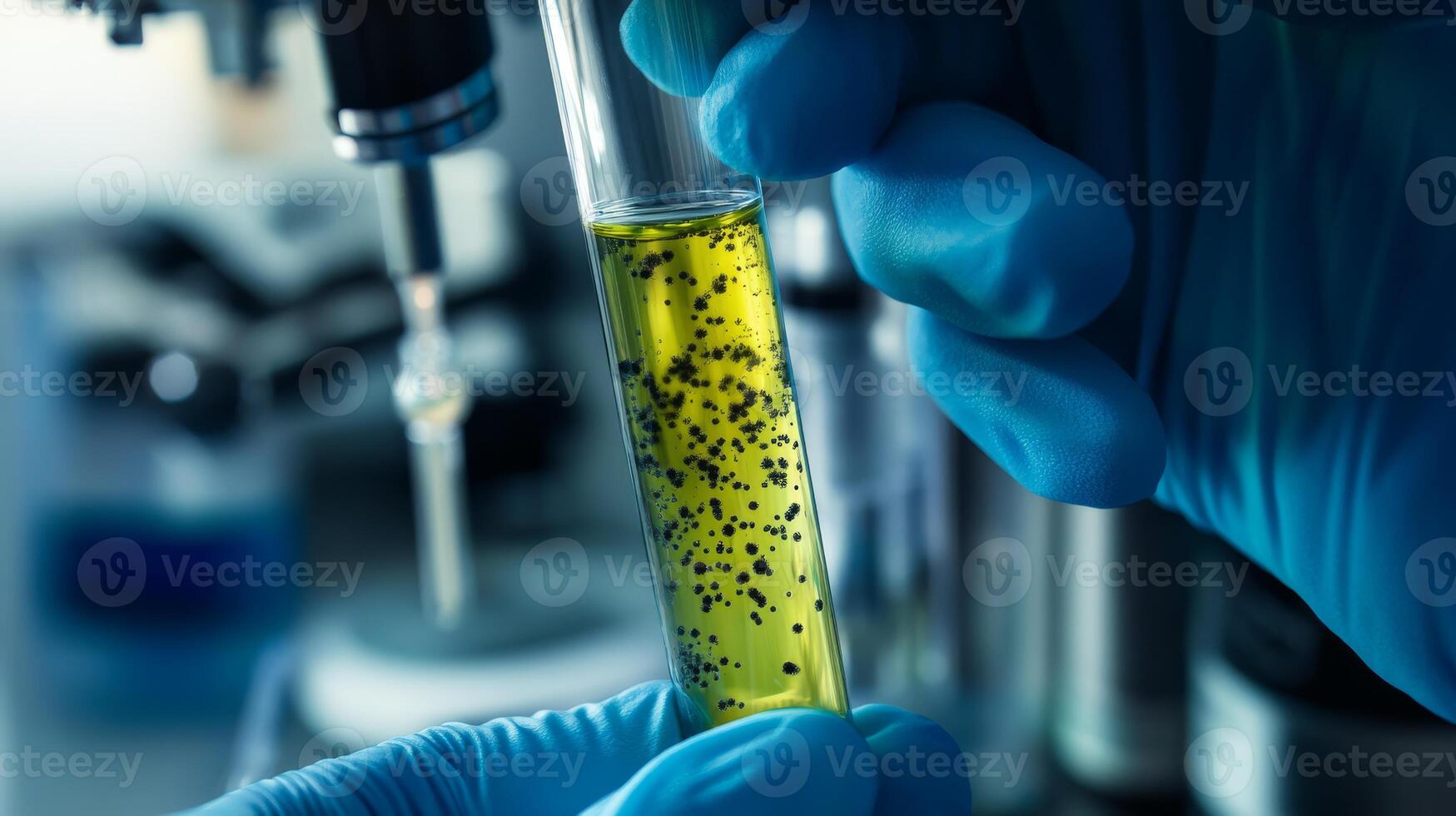 In a wellorganized lab, a dedicated scientist holds a test tube with a bacterial sample, underscoring the vital role of medical research and healthcare in advancing societal progress photo