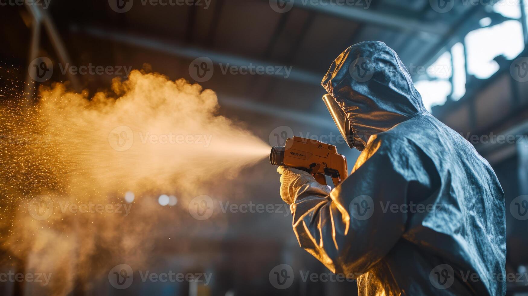 A skilled technician is using a specialized spray gun designed for industrial coating purposes, which emphasizes the precise and careful application of paint in a dynamic manufacturing environment photo